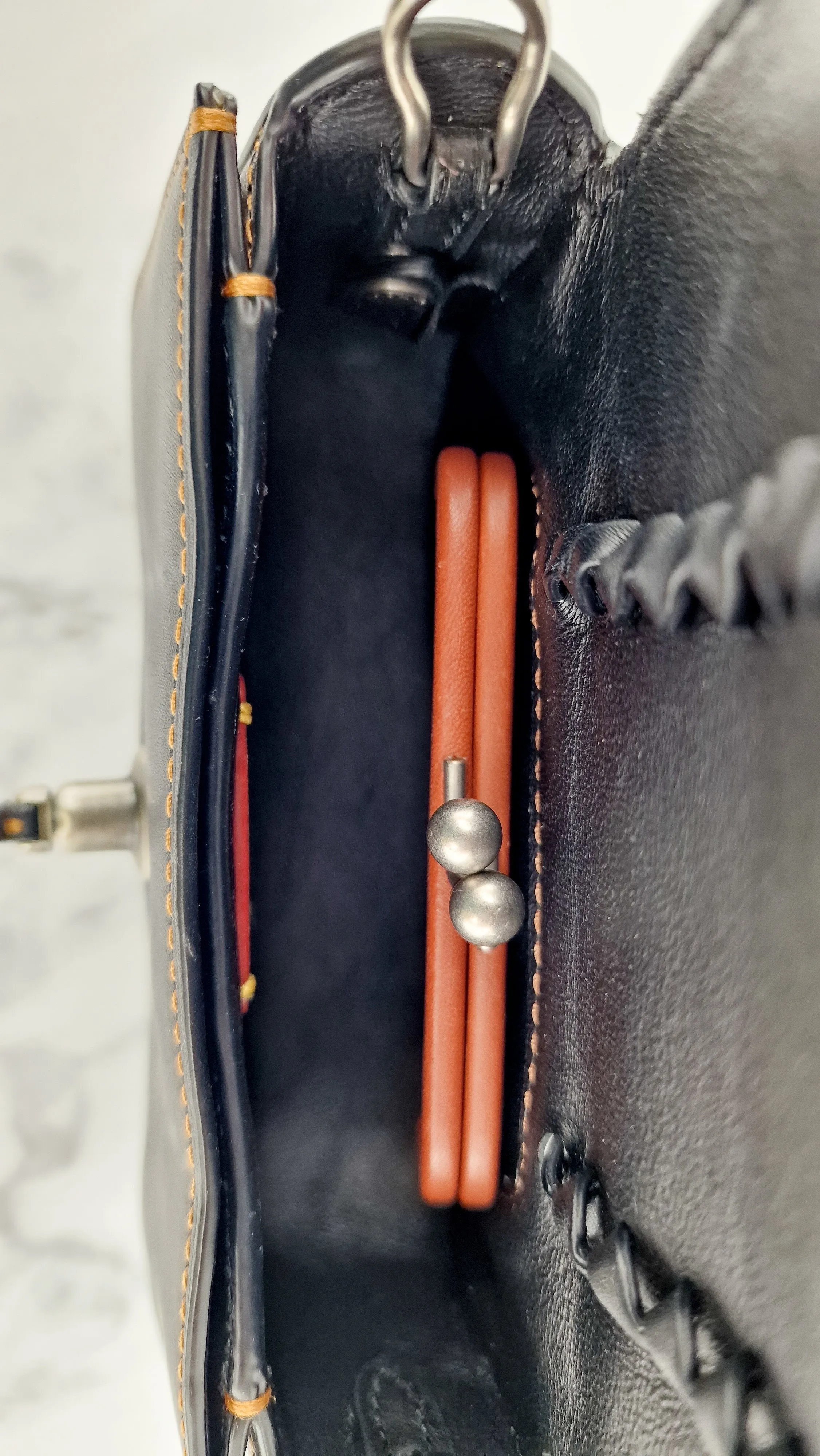 Coach 1941 Dinkier with Whipstitch Snake Trim in Black Smooth Leather With Pink Snakeskin - Crossbody Bag Clutch Mini Dinky - Coach 86819