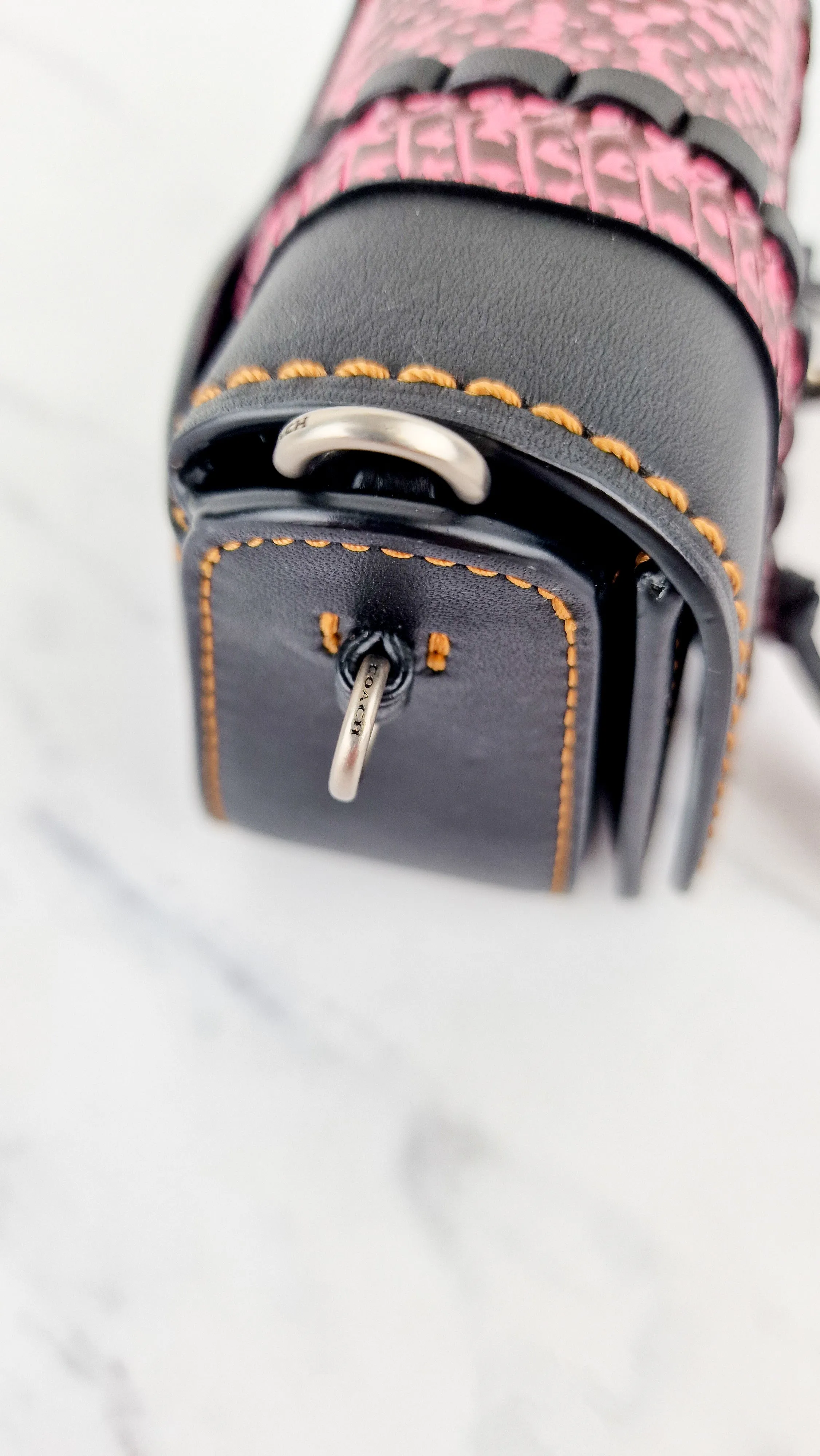 Coach 1941 Dinkier with Whipstitch Snake Trim in Black Smooth Leather With Pink Snakeskin - Crossbody Bag Clutch Mini Dinky - Coach 86819