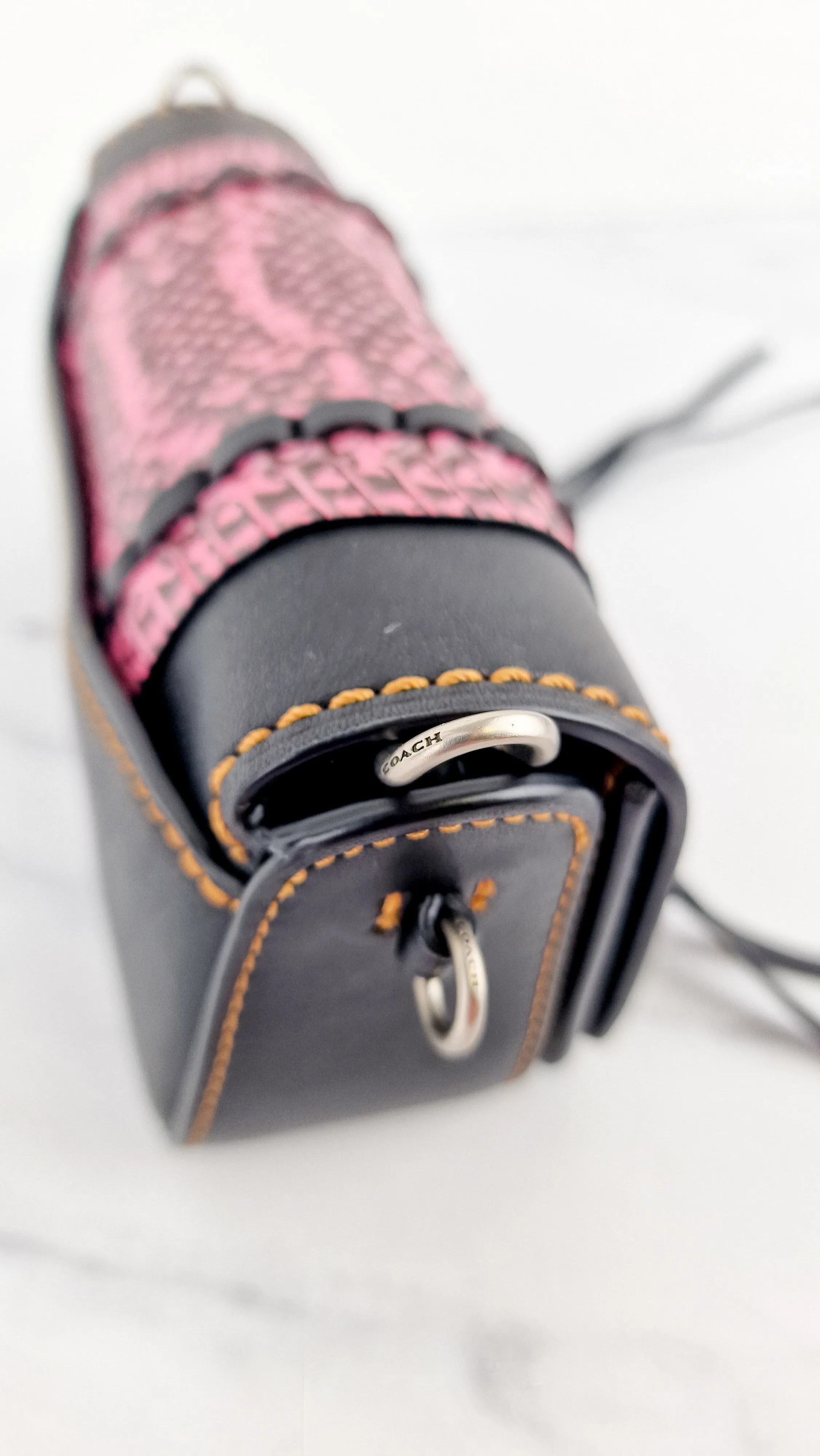 Coach 1941 Dinkier with Whipstitch Snake Trim in Black Smooth Leather With Pink Snakeskin - Crossbody Bag Clutch Mini Dinky - Coach 86819