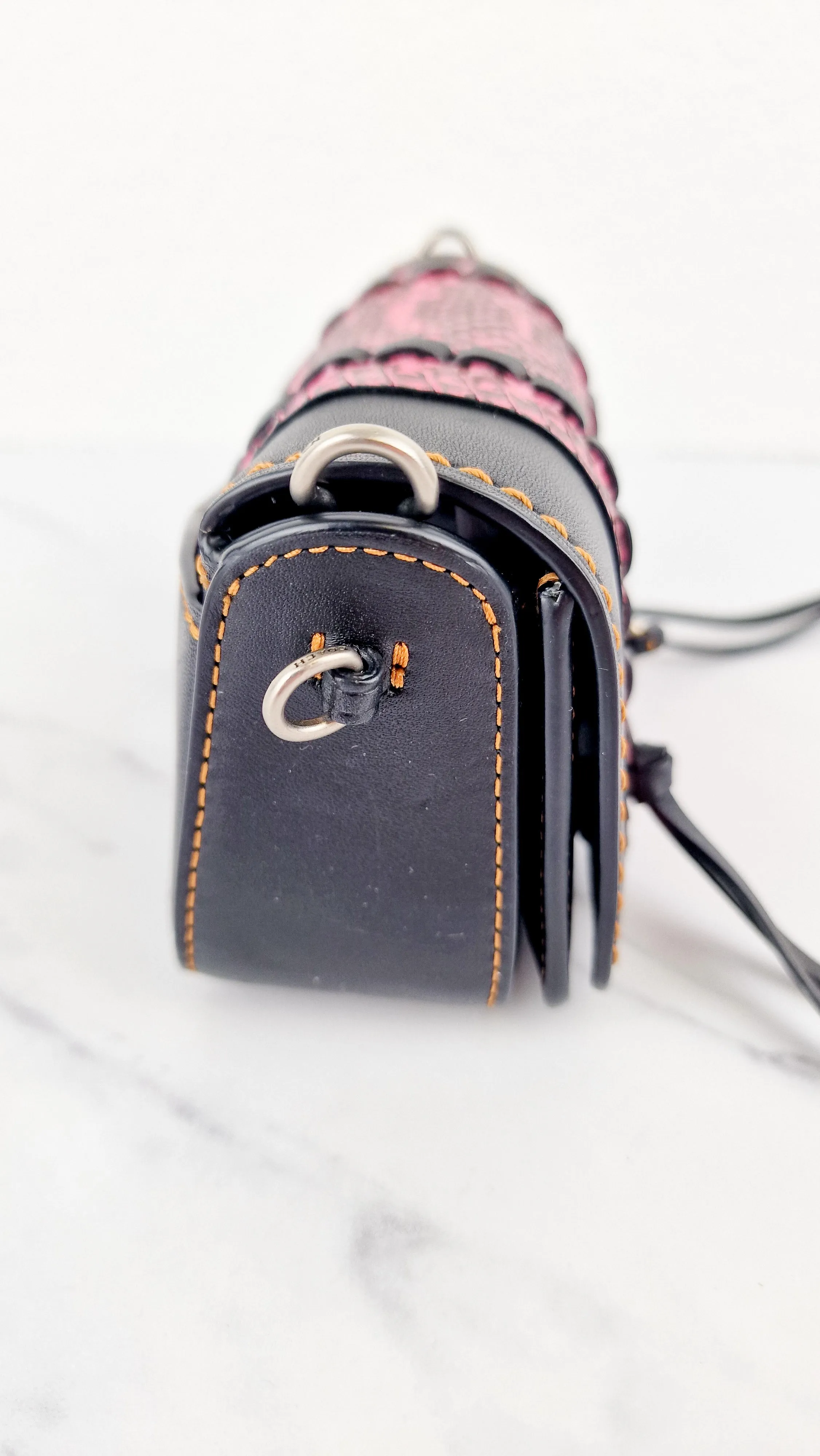 Coach 1941 Dinkier with Whipstitch Snake Trim in Black Smooth Leather With Pink Snakeskin - Crossbody Bag Clutch Mini Dinky - Coach 86819