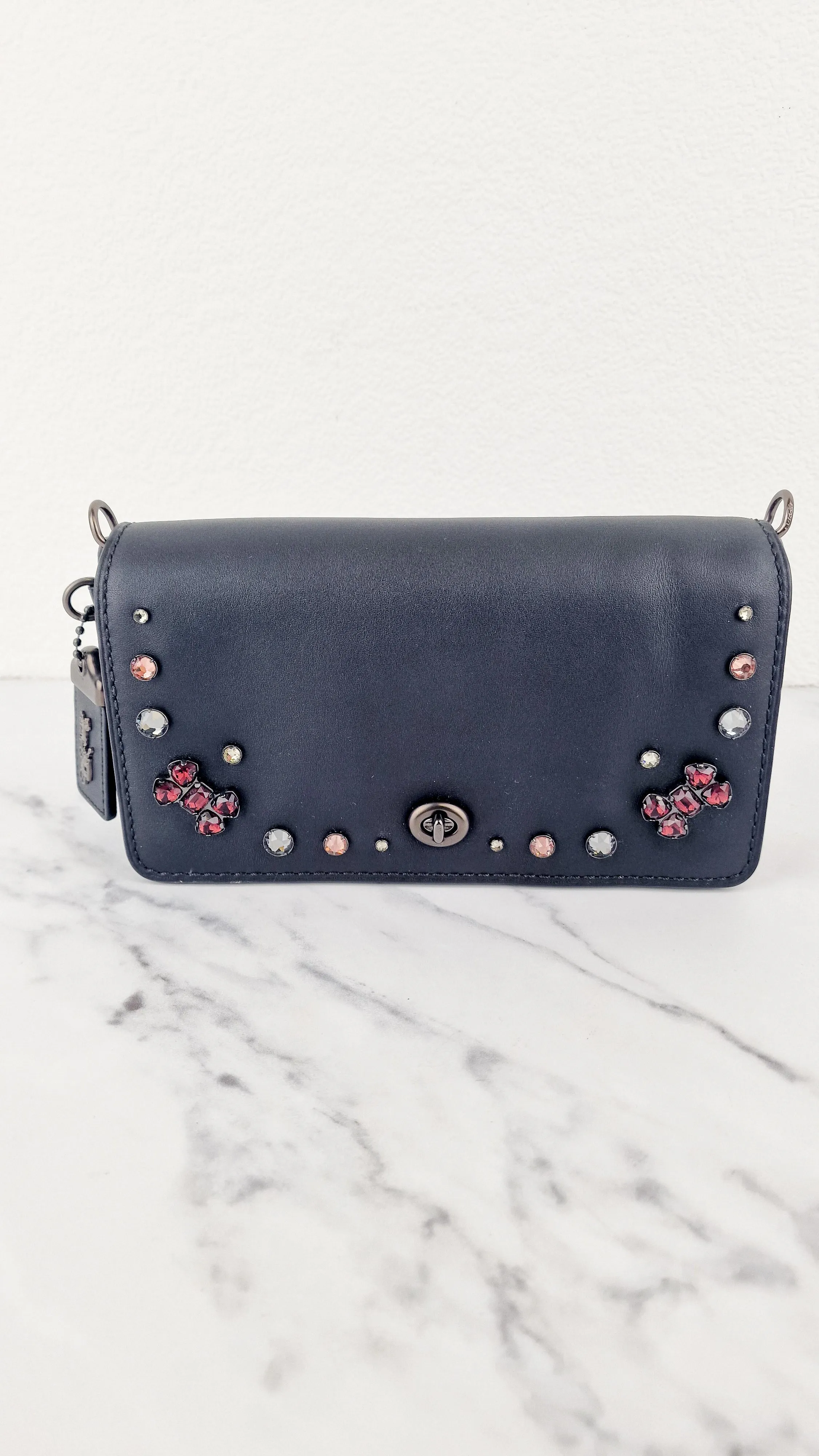 Coach 1941 Dinky Black with Crystal Bow Embellishment - Smooth Leather Crossbody Bag Coach 38646