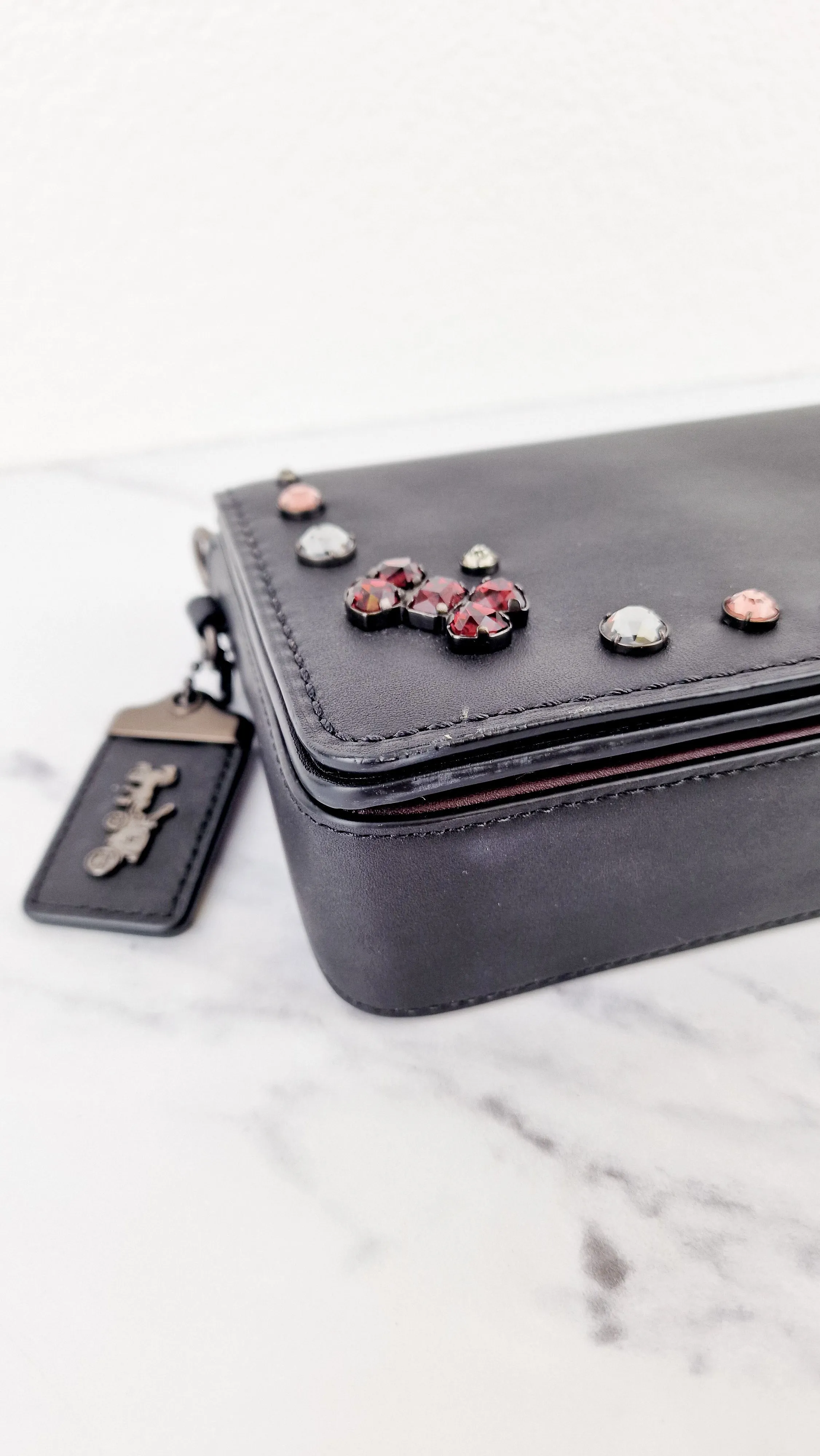 Coach 1941 Dinky Black with Crystal Bow Embellishment - Smooth Leather Crossbody Bag Coach 38646