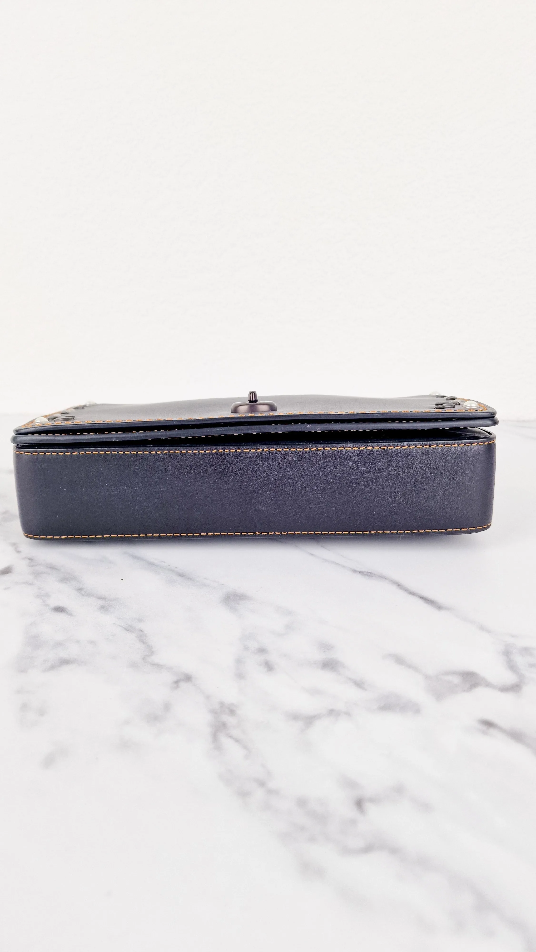 Coach 1941 Dinky Black with Customized Rivets Embellishment - Smooth Leather Crossbody Bag - Coach 37296
