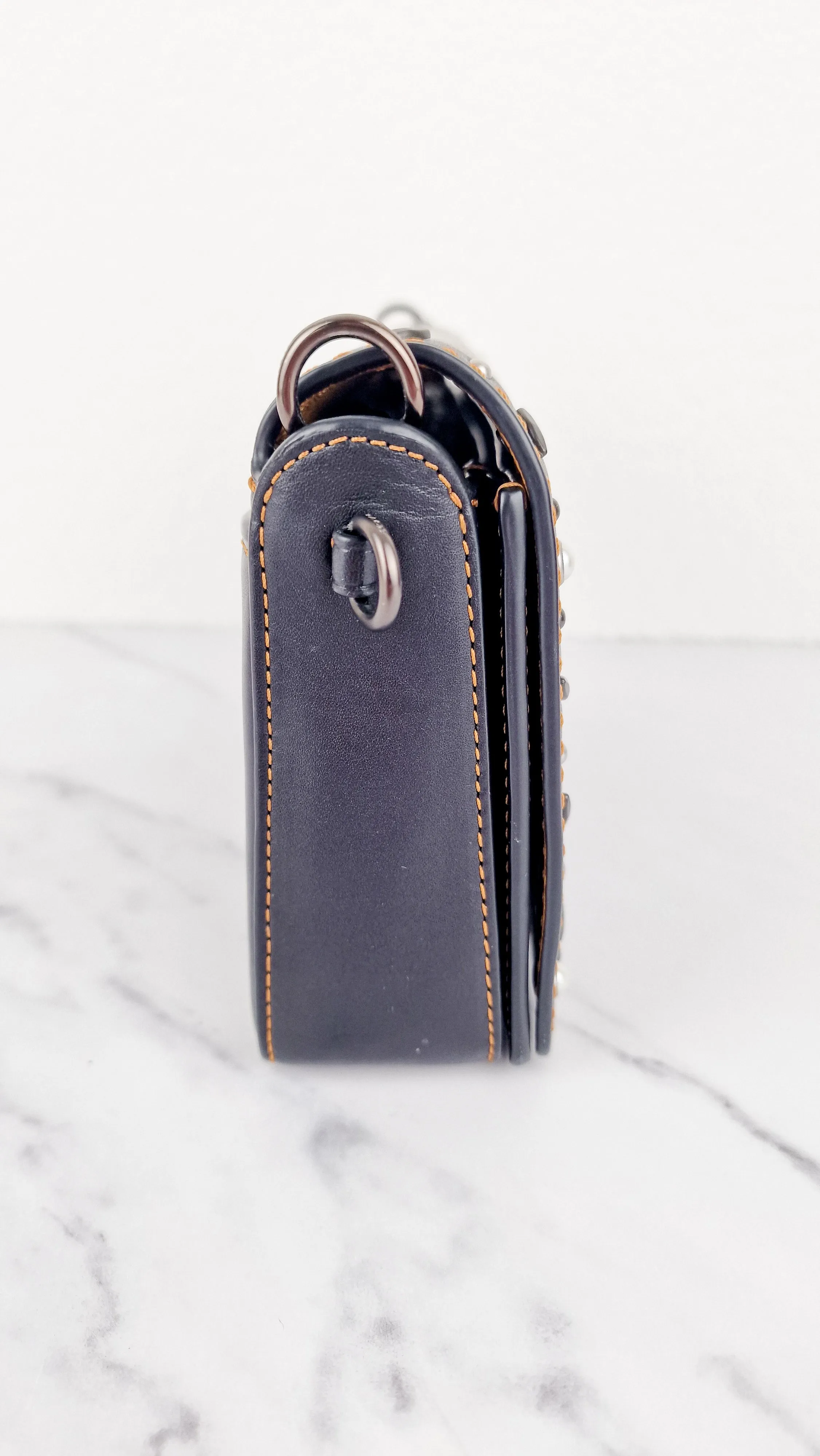 Coach 1941 Dinky Black with Customized Rivets Embellishment - Smooth Leather Crossbody Bag - Coach 37296