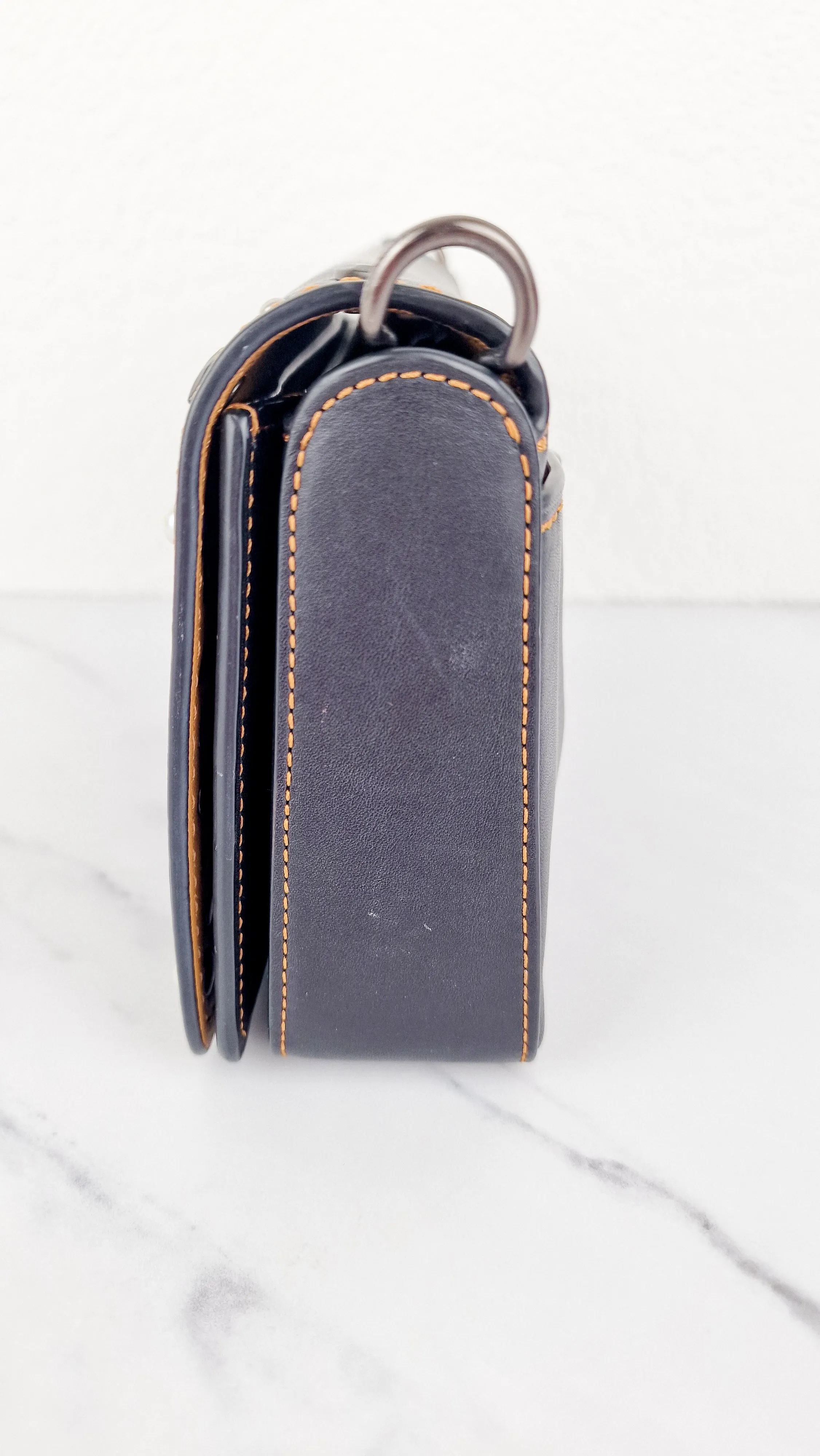 Coach 1941 Dinky Black with Customized Rivets Embellishment - Smooth Leather Crossbody Bag - Coach 37296