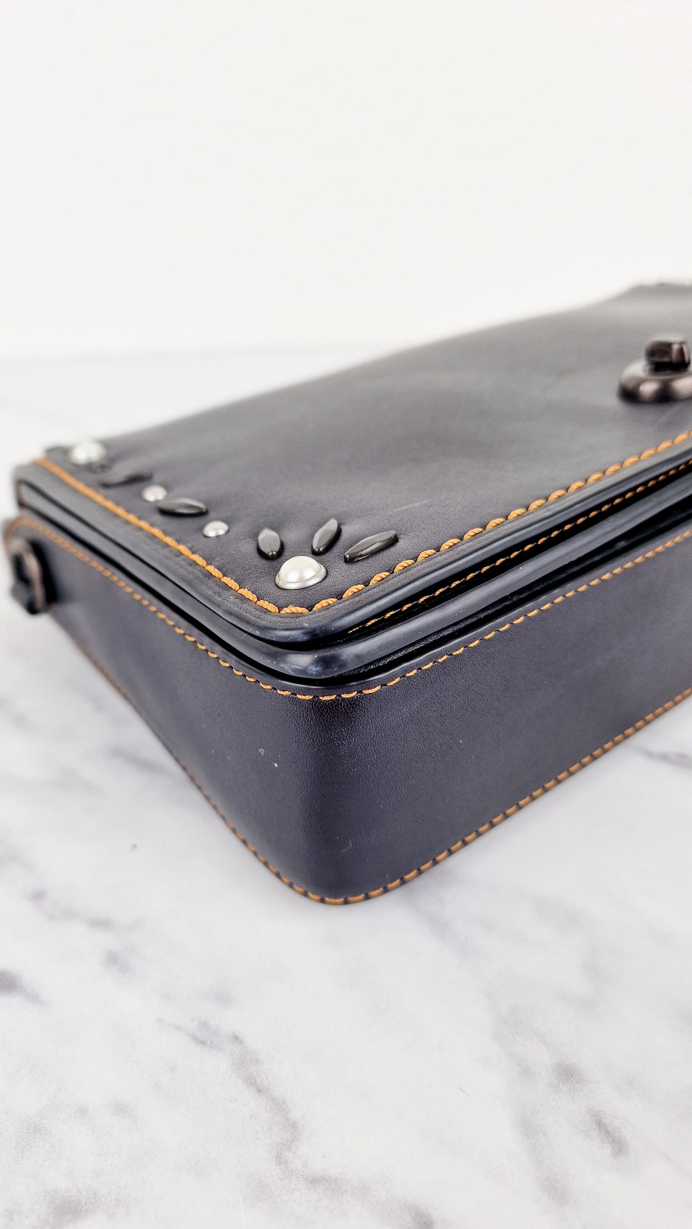 Coach 1941 Dinky Black with Customized Rivets Embellishment - Smooth Leather Crossbody Bag - Coach 37296