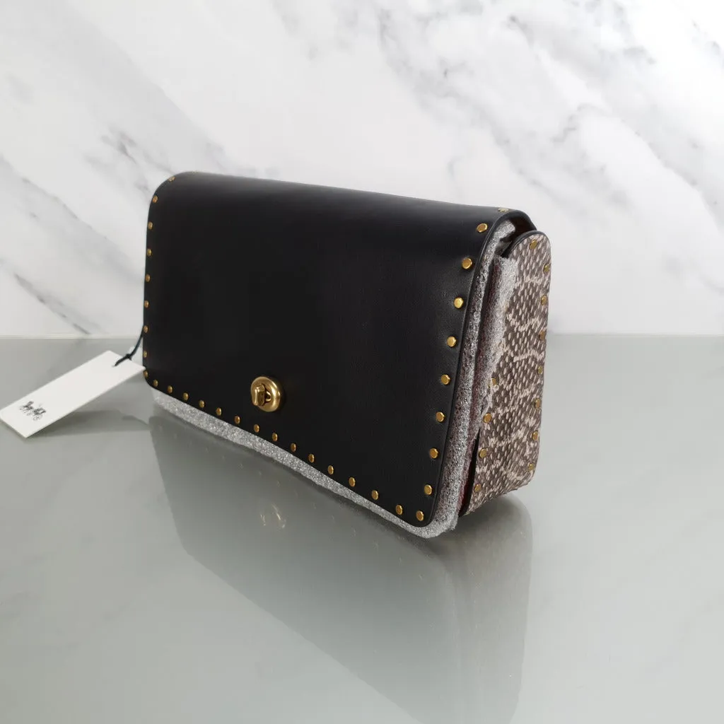 Coach 1941 Dinky in Colorblock Black, Cognac and genuine Snakeskin with Border Rivets