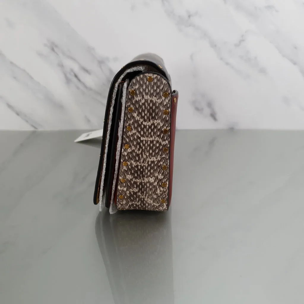 Coach 1941 Dinky in Colorblock Black, Cognac and genuine Snakeskin with Border Rivets