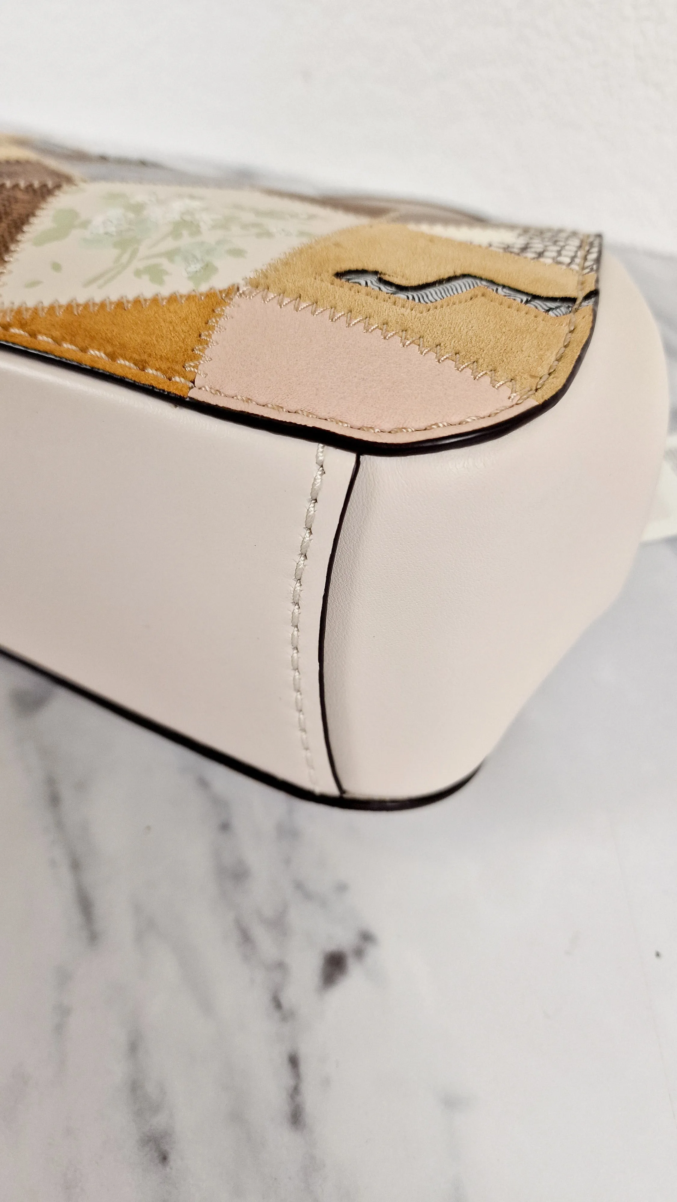 Coach 1941 Frame Bag 23 with Kisslock & Signature Patchwork in Smooth Chalk White Leather - Crossbody Handbag - Coach 69024