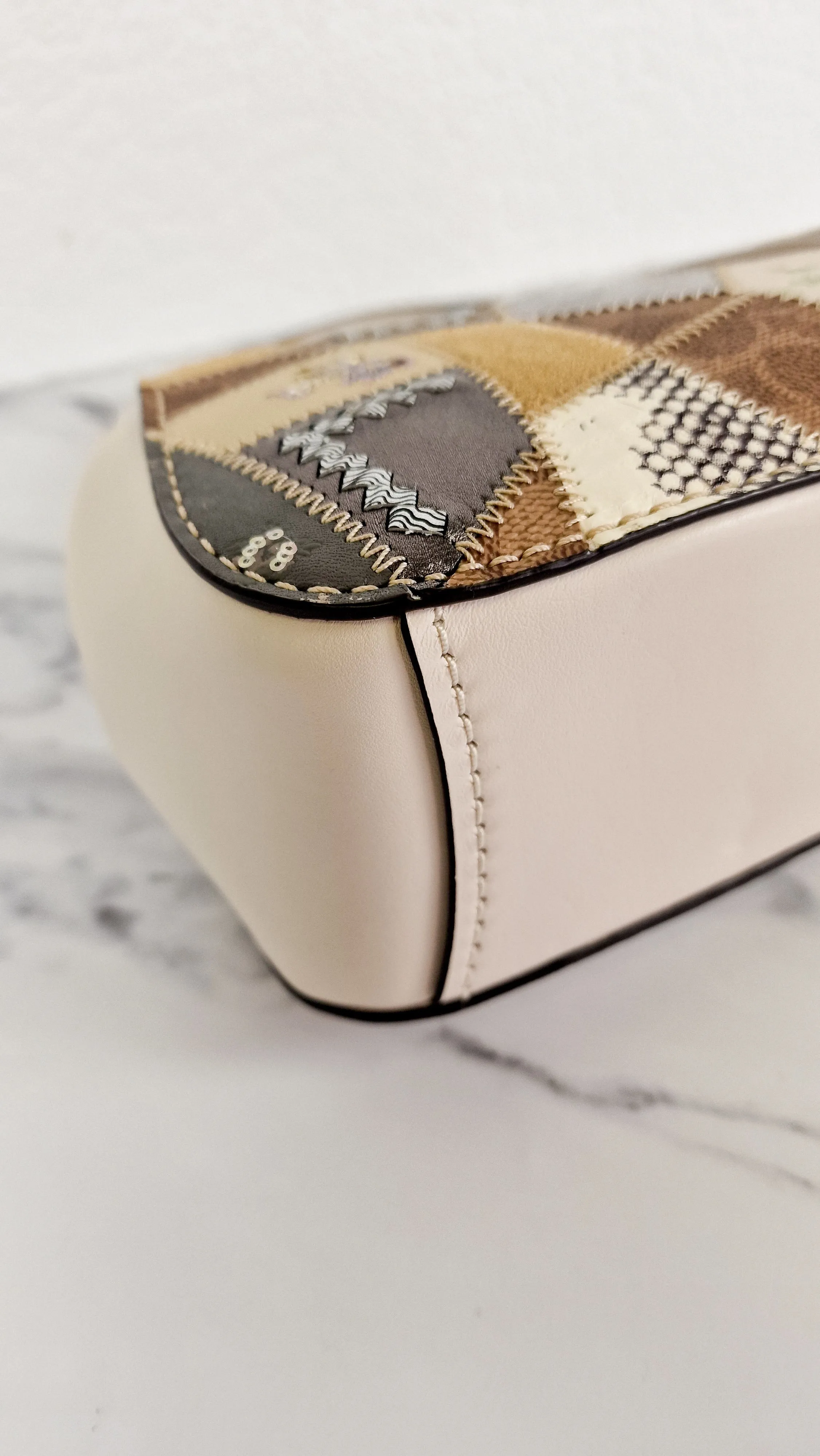 Coach 1941 Frame Bag 23 with Kisslock & Signature Patchwork in Smooth Chalk White Leather - Crossbody Handbag - Coach 69024