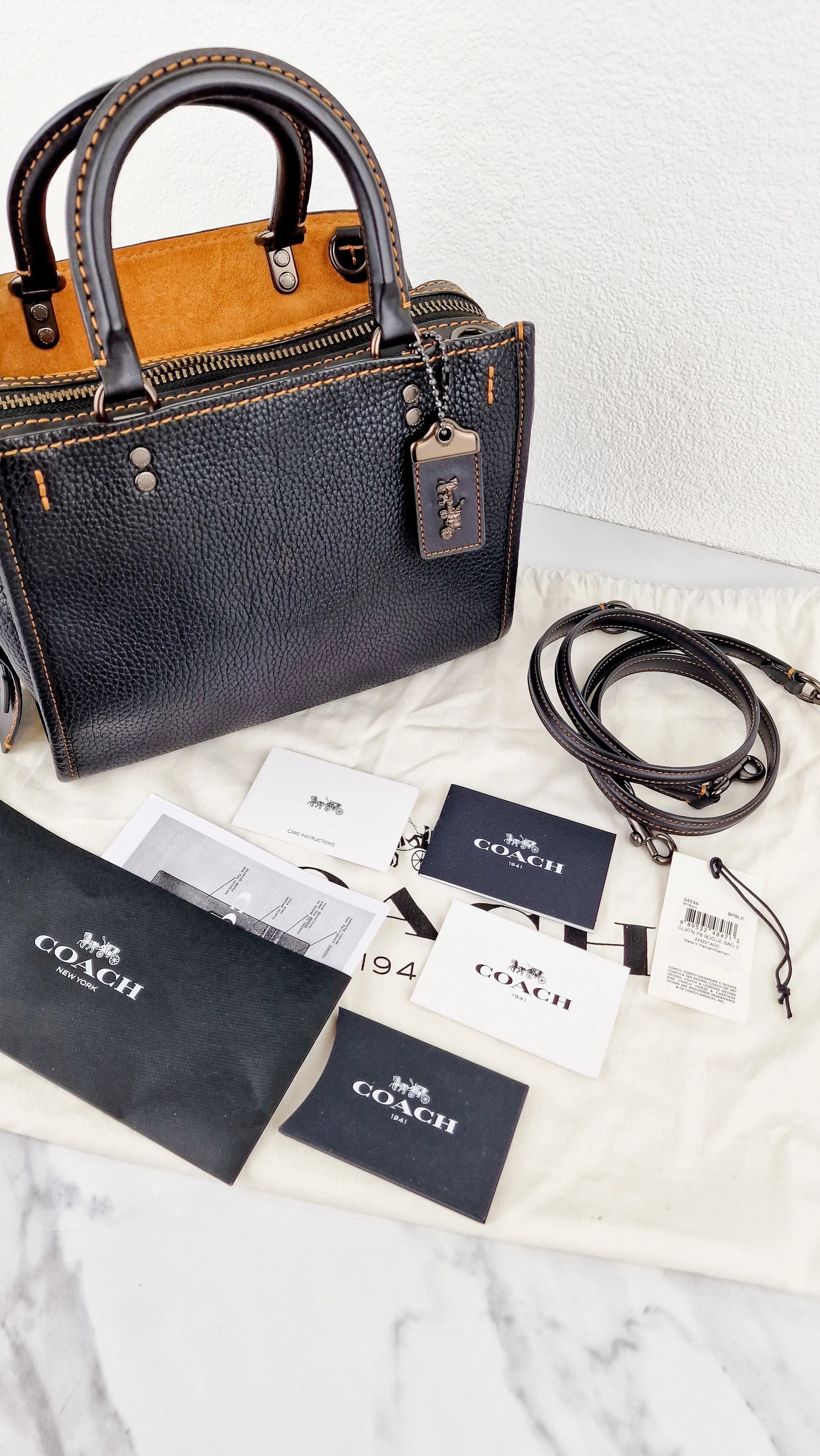 Coach 1941 Rogue 25 in Black Pebble Leather with Honey Suede lining - Handbag Shoulder Bag Coach 54536