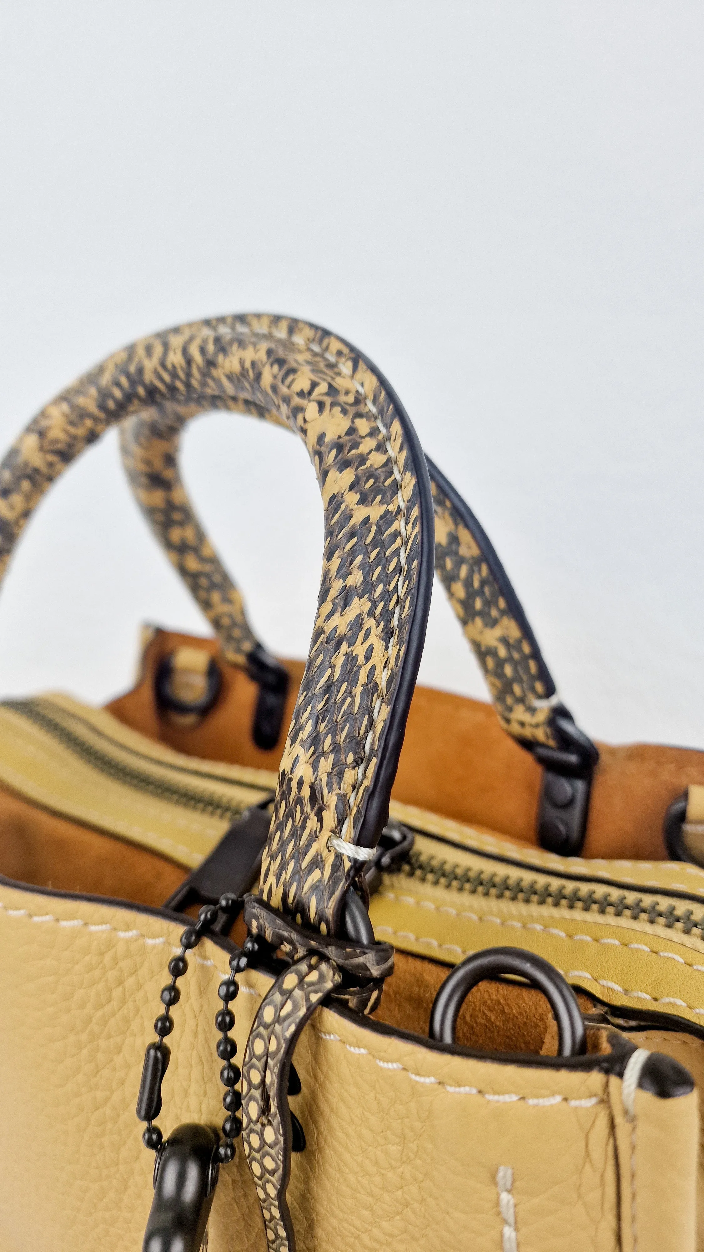 Coach 1941 Rogue 25 in Hay Yellow with Snakeskin Handles - Shoulder Bag Handbag in Pebble Leather Colorblock - Coach 59235