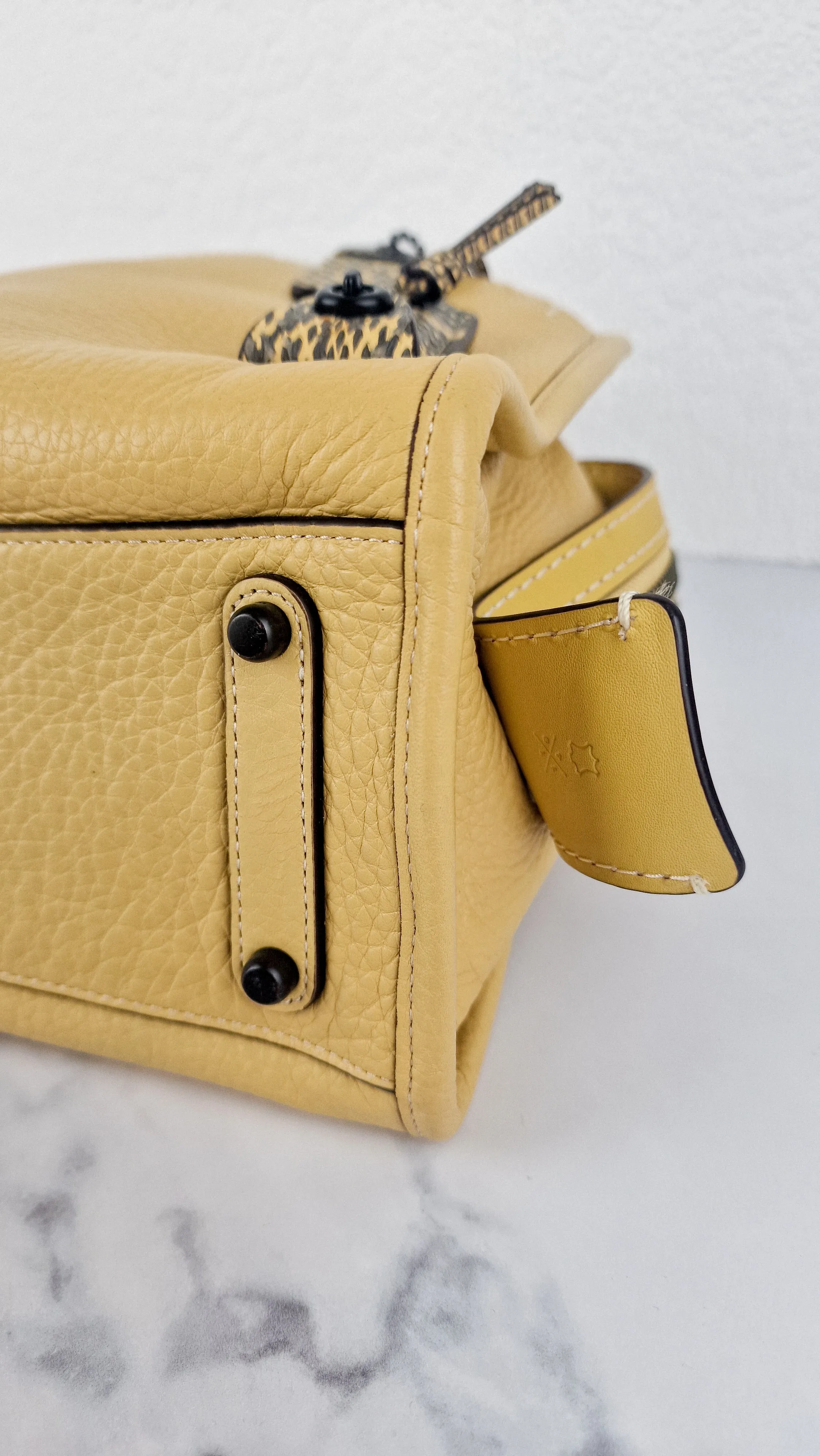 Coach 1941 Rogue 25 in Hay Yellow with Snakeskin Handles - Shoulder Bag Handbag in Pebble Leather Colorblock - Coach 59235