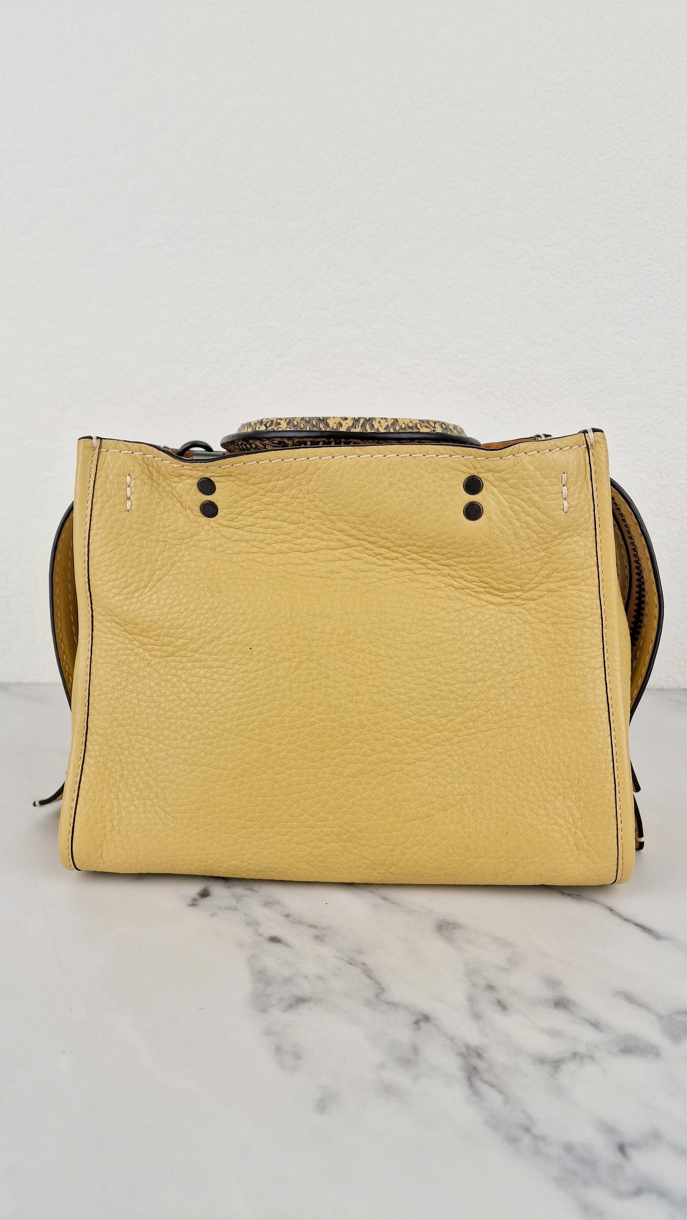 Coach 1941 Rogue 25 in Hay Yellow with Snakeskin Handles - Shoulder Bag Handbag in Pebble Leather Colorblock - Coach 59235