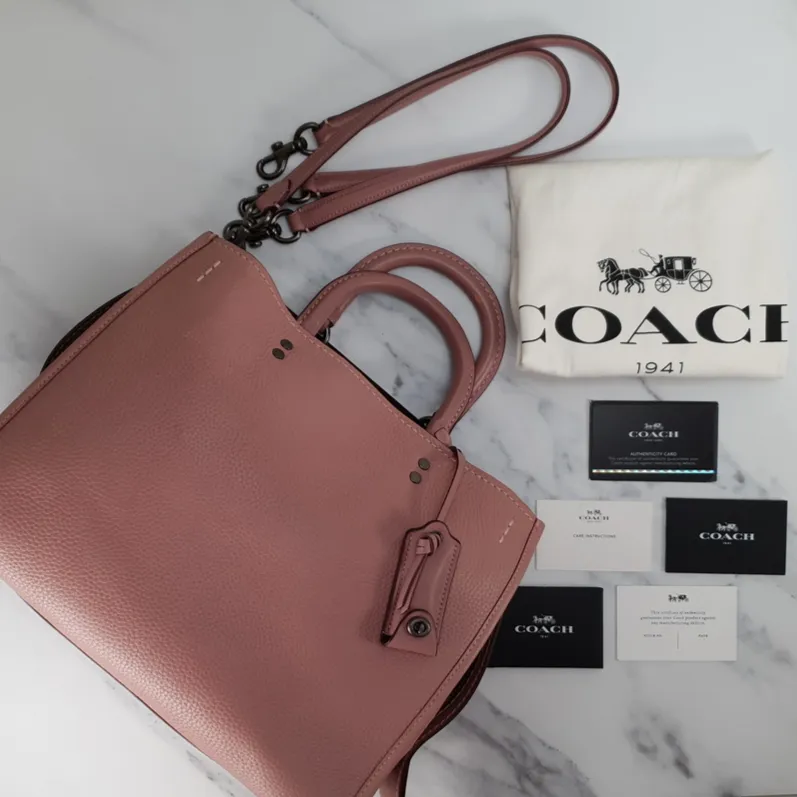 Coach 1941 Rogue 31 in Dusty Rose Pink Mixed Leather with Burgundy Suede - Pebbled Leather Handbag