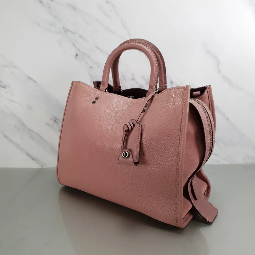 Coach 1941 Rogue 31 in Dusty Rose Pink Mixed Leather with Burgundy Suede - Pebbled Leather Handbag