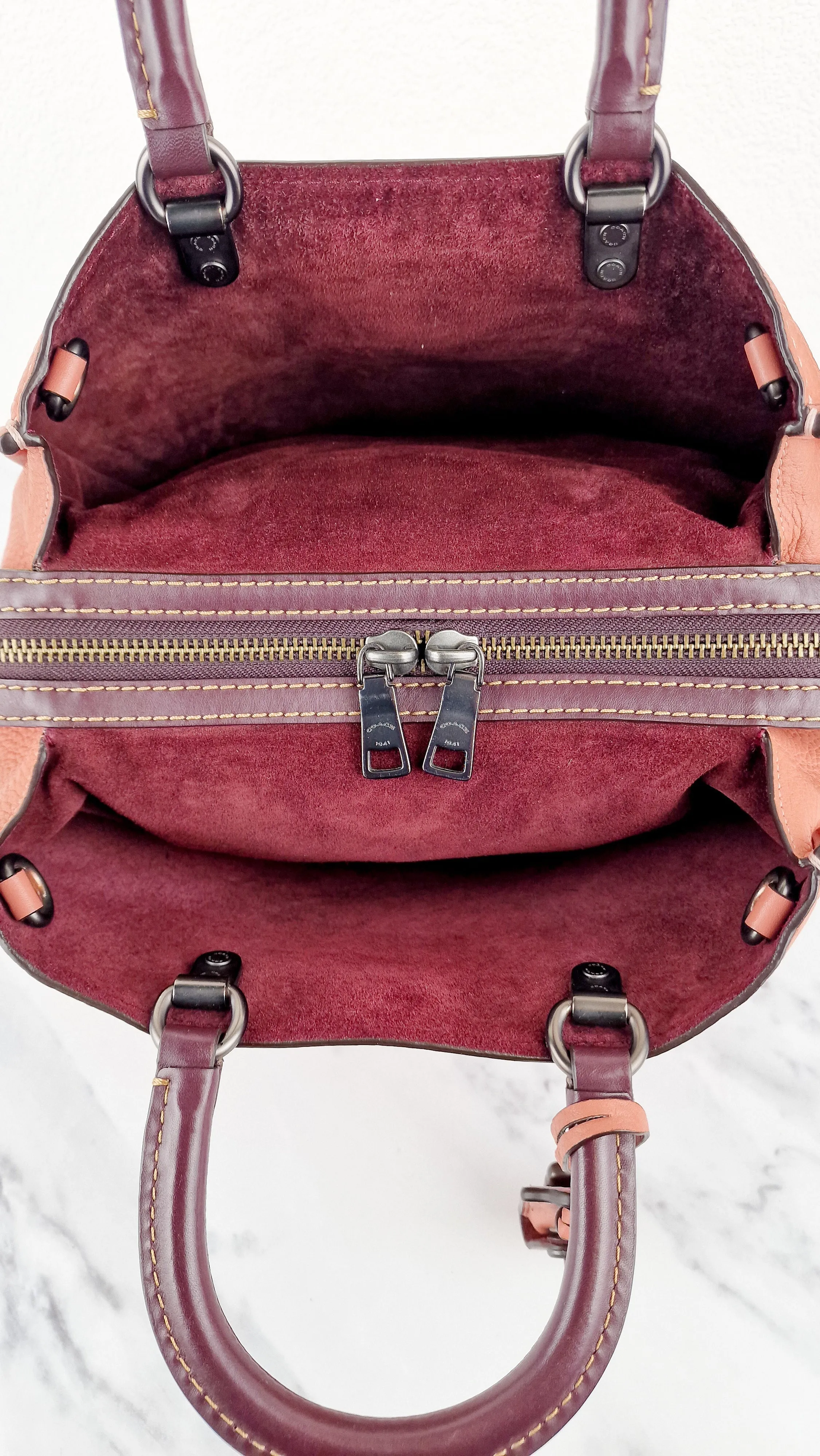 Coach 1941 Rogue 31 in Melon with Burgundy Colorblock Detail and Suede - Satchel Bag Coach 38124