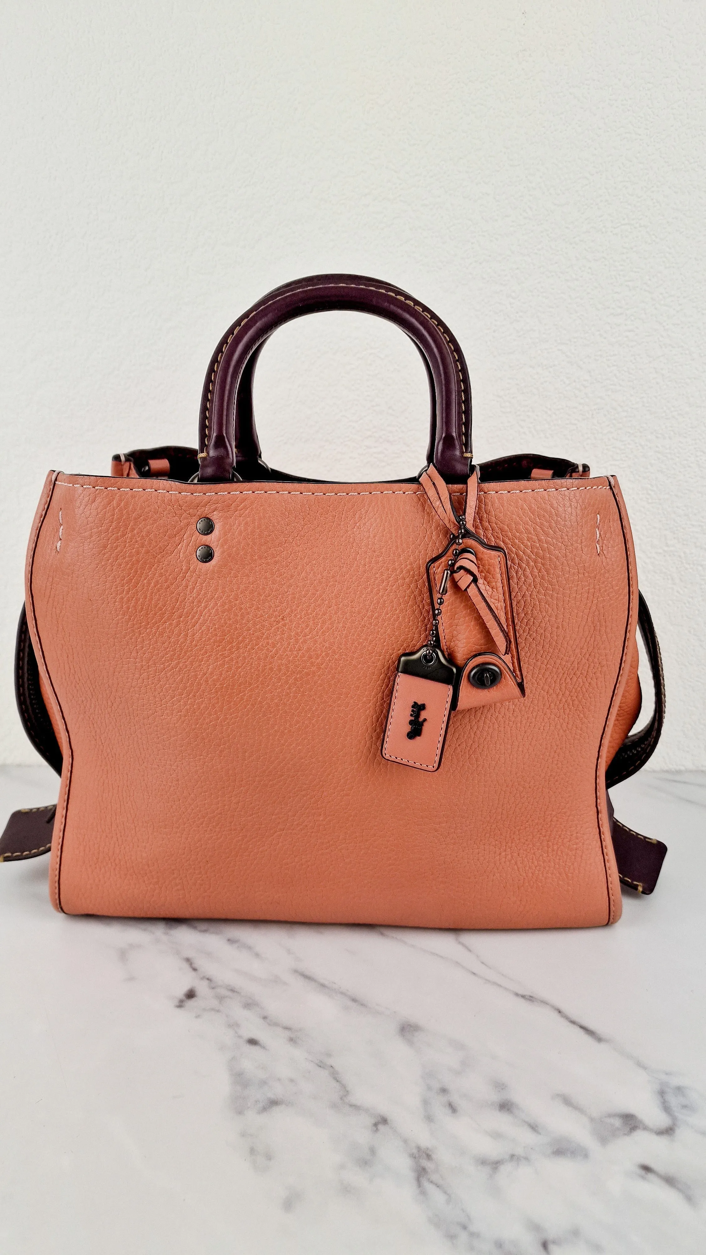 Coach 1941 Rogue 31 in Melon with Burgundy Colorblock Detail and Suede - Satchel Bag Coach 38124