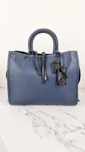 Coach 1941 Rogue 31 Prussian Blue Western Whiplash Whipstitch with Black Suede Lining Handbag Coach 58122