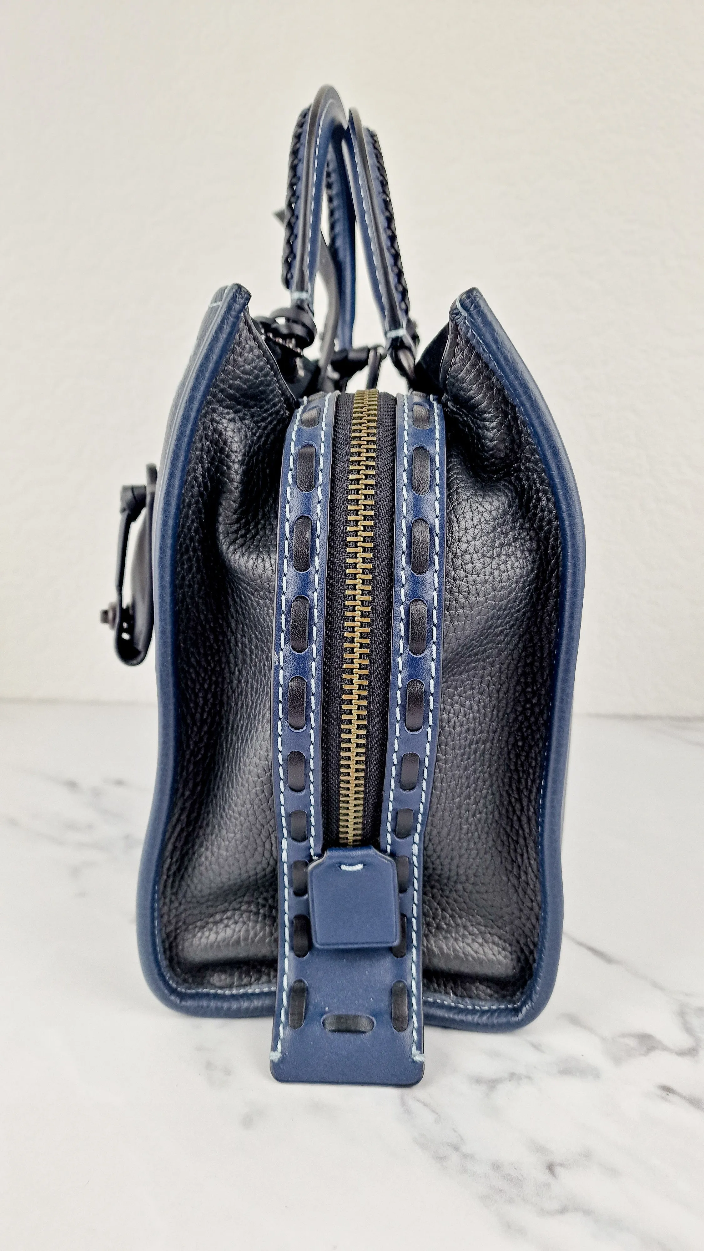 Coach 1941 Rogue 31 Prussian Blue Western Whiplash Whipstitch with Black Suede Lining Handbag Coach 58122