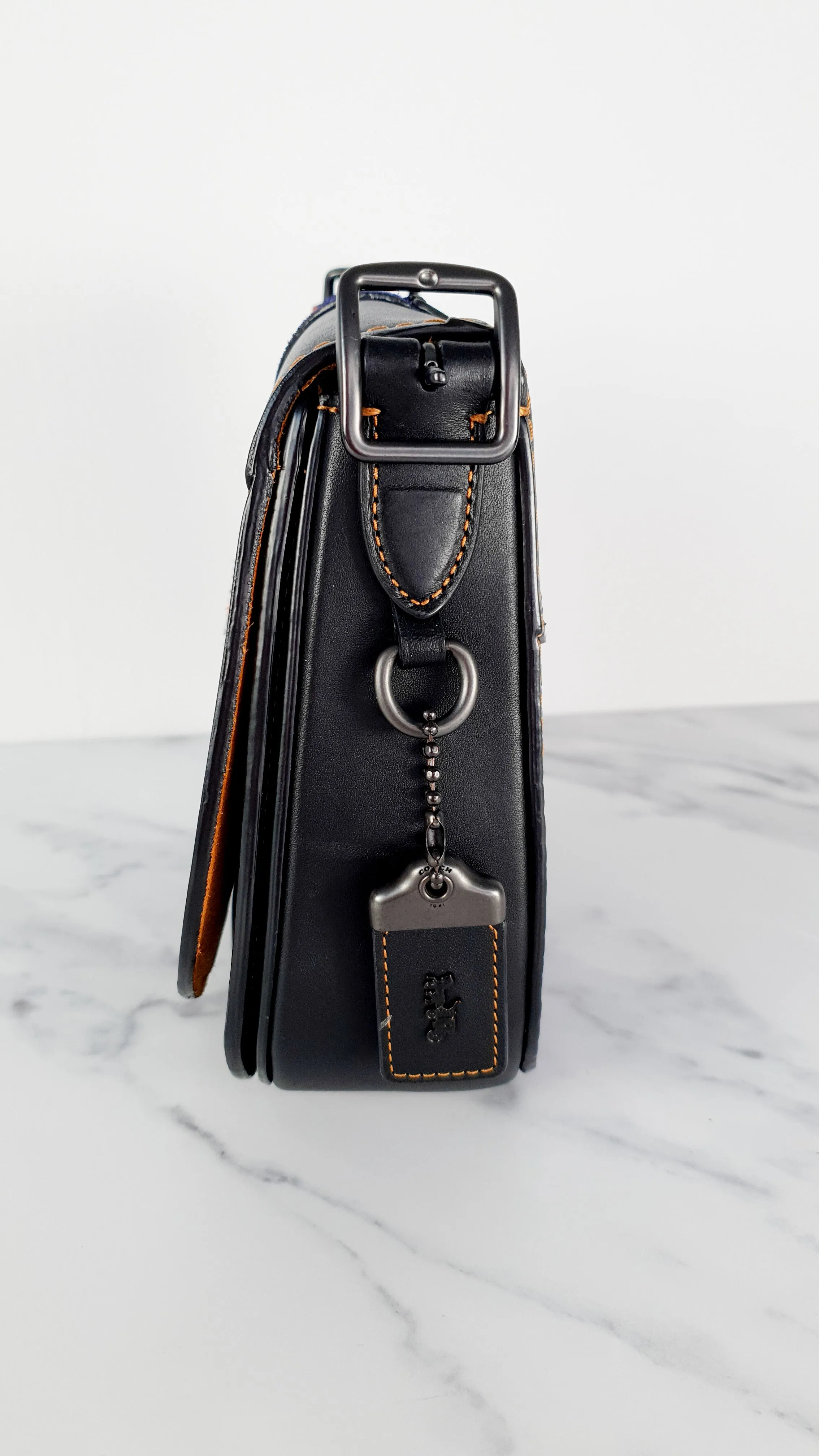 Coach 1941 Saddle 23 Bag in Black with Patchwork Detail - Purple Orange Crossbody Shoulder Bag Coach 56639