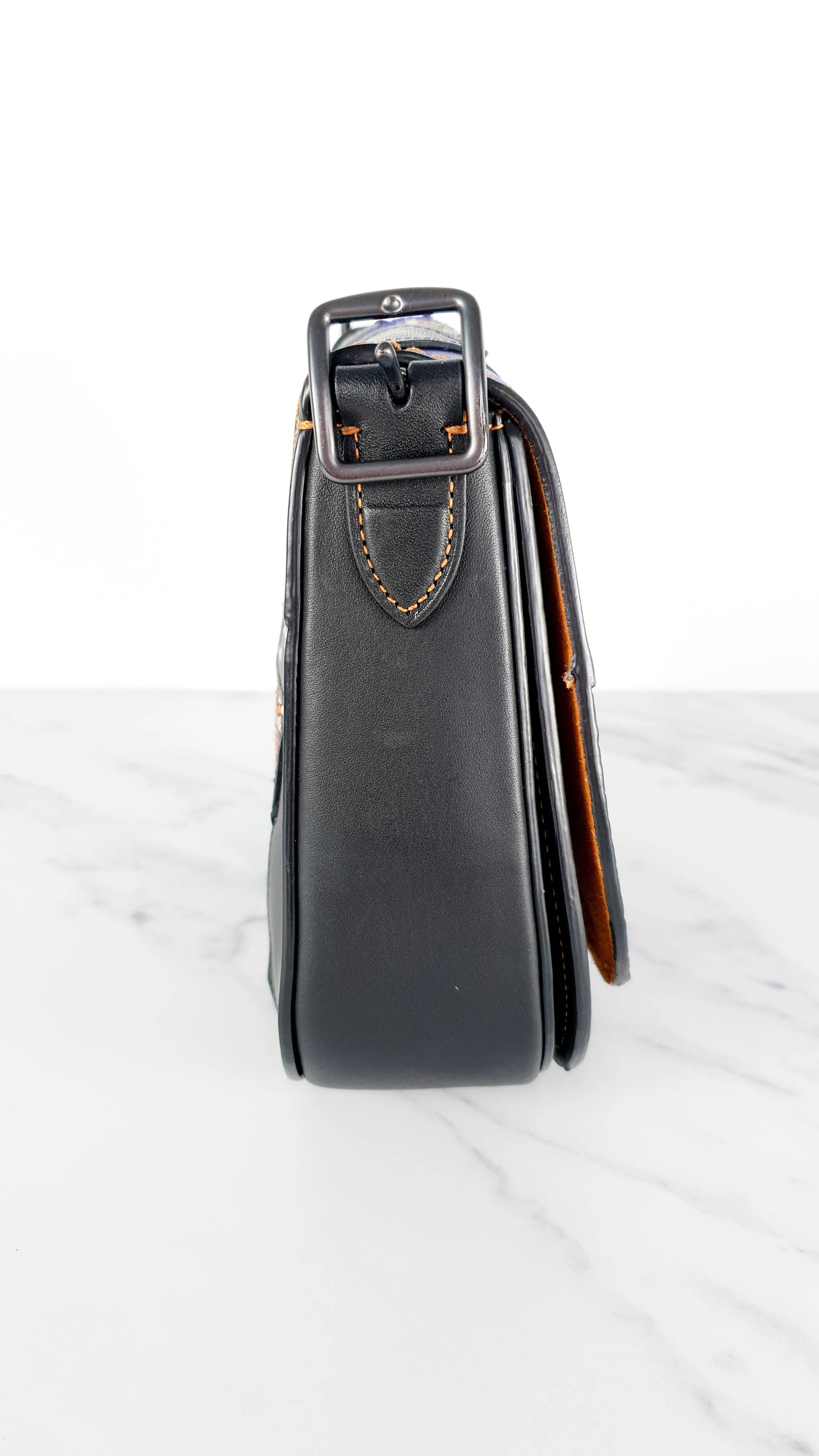 Coach 1941 Saddle 23 Bag in Black with Patchwork Detail - Purple Orange Crossbody Shoulder Bag Coach 56639
