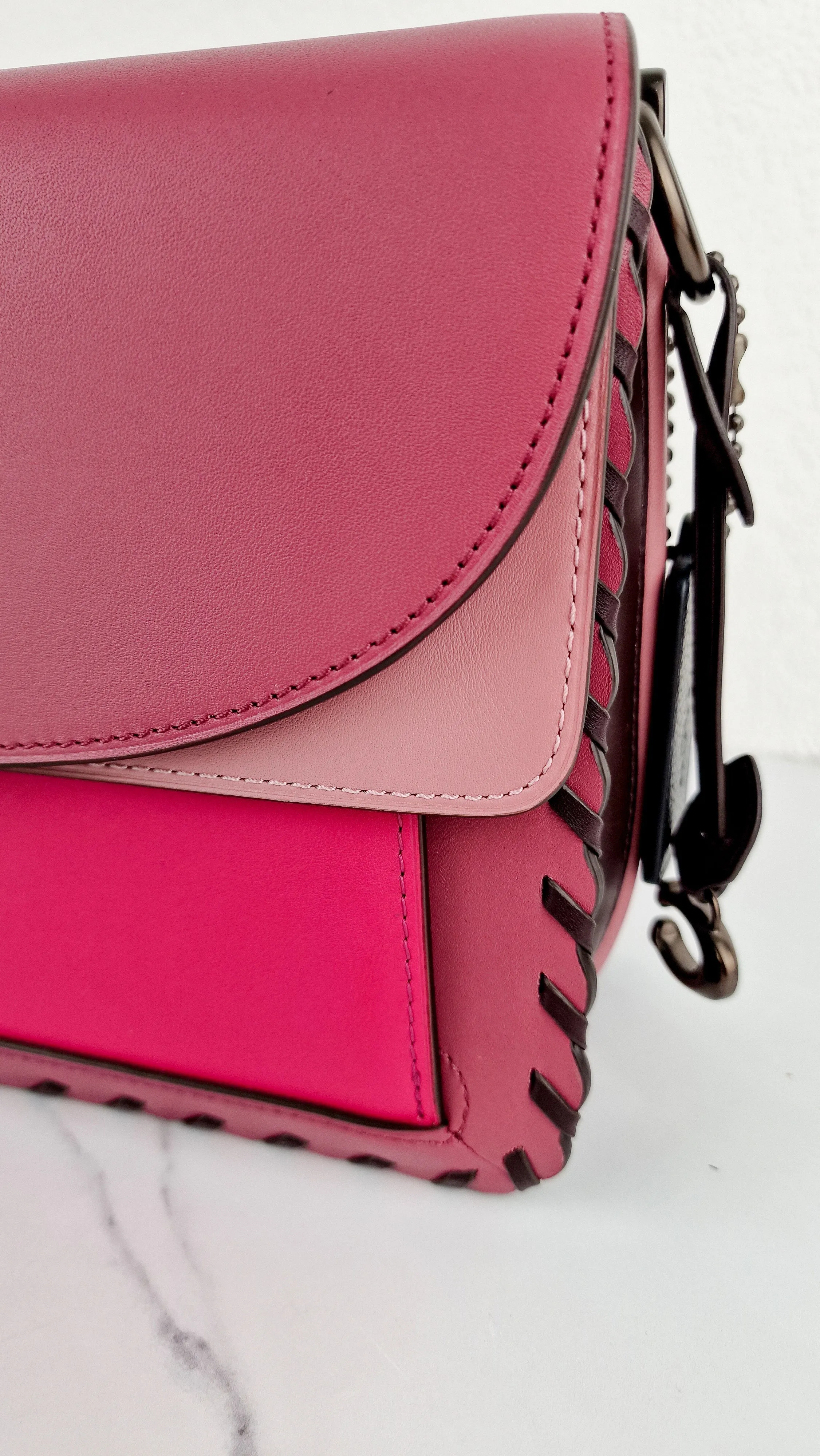 Coach Dreamer Shoulder Bag in True Pink Colorblock with Whipstitch Primrose - Coach 76034