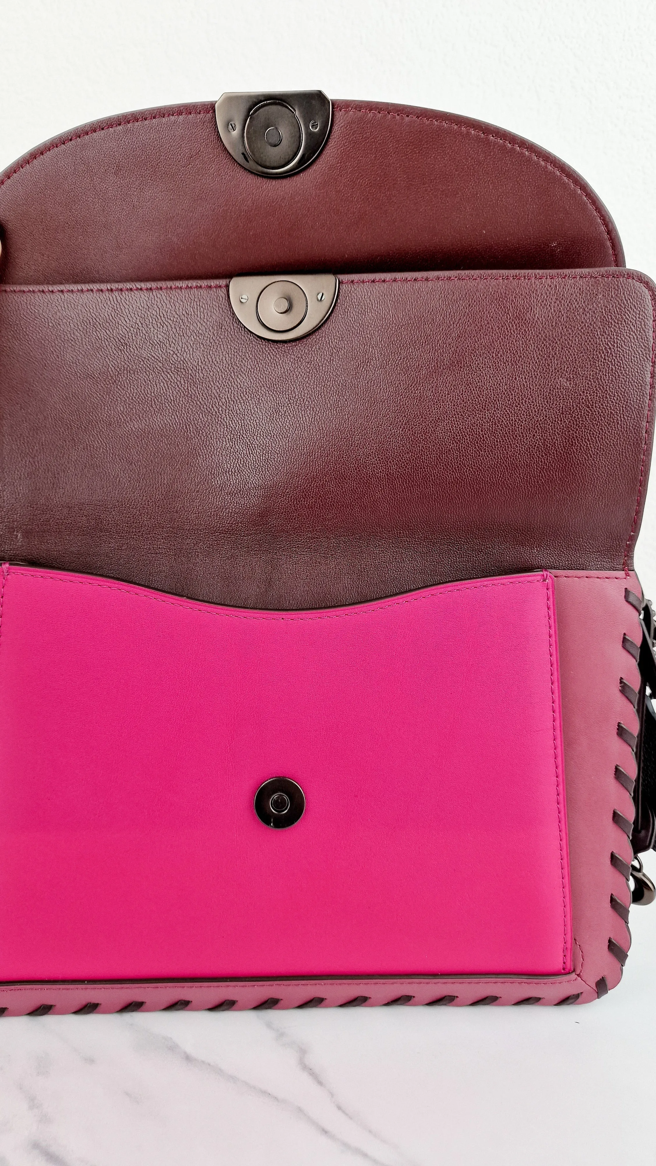Coach Dreamer Shoulder Bag in True Pink Colorblock with Whipstitch Primrose - Coach 76034