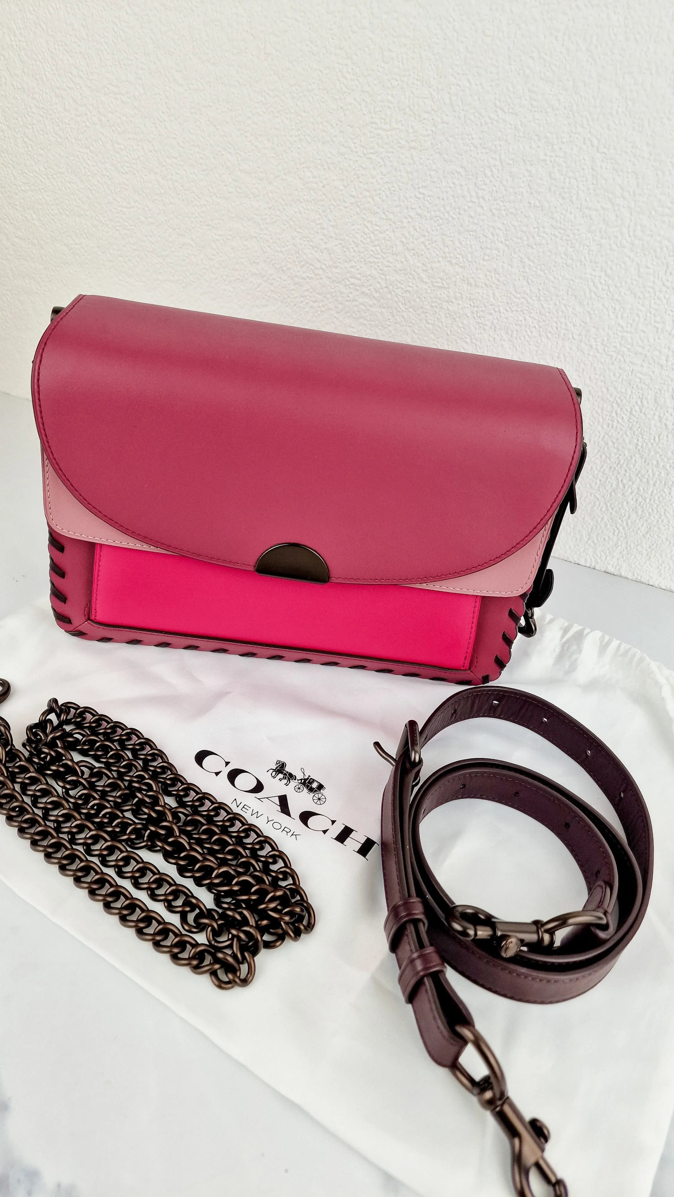 Coach Dreamer Shoulder Bag in True Pink Colorblock with Whipstitch Primrose - Coach 76034