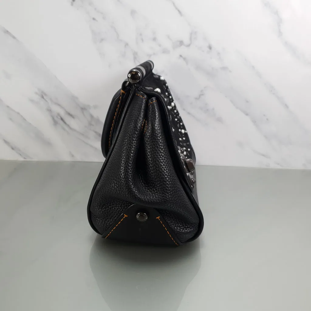 Coach Drifter Tophandle Crossbody Bag with Pearl Prairie Rivets in Black Mixed Leathers & Suede - SAMPLE BAG