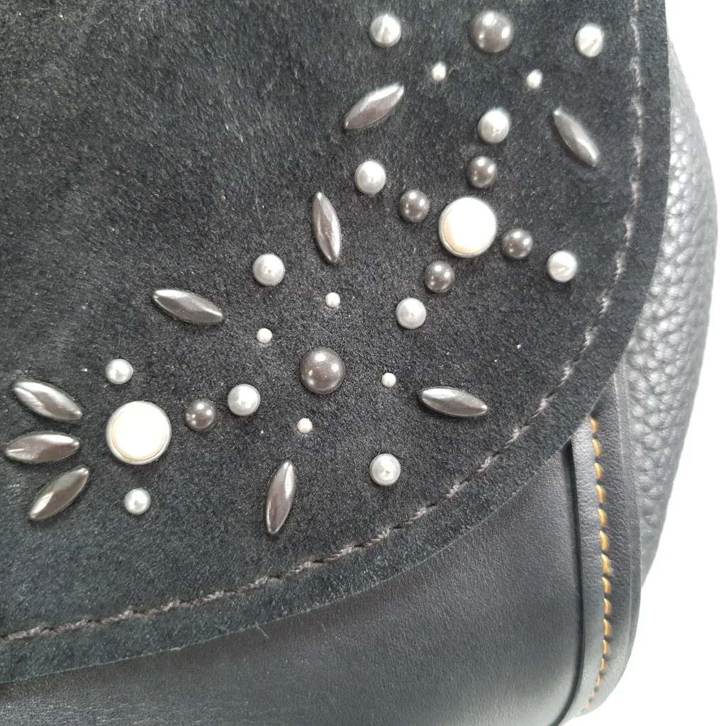 Coach Drifter Tophandle Crossbody Bag with Pearl Prairie Rivets in Black Mixed Leathers & Suede - SAMPLE BAG