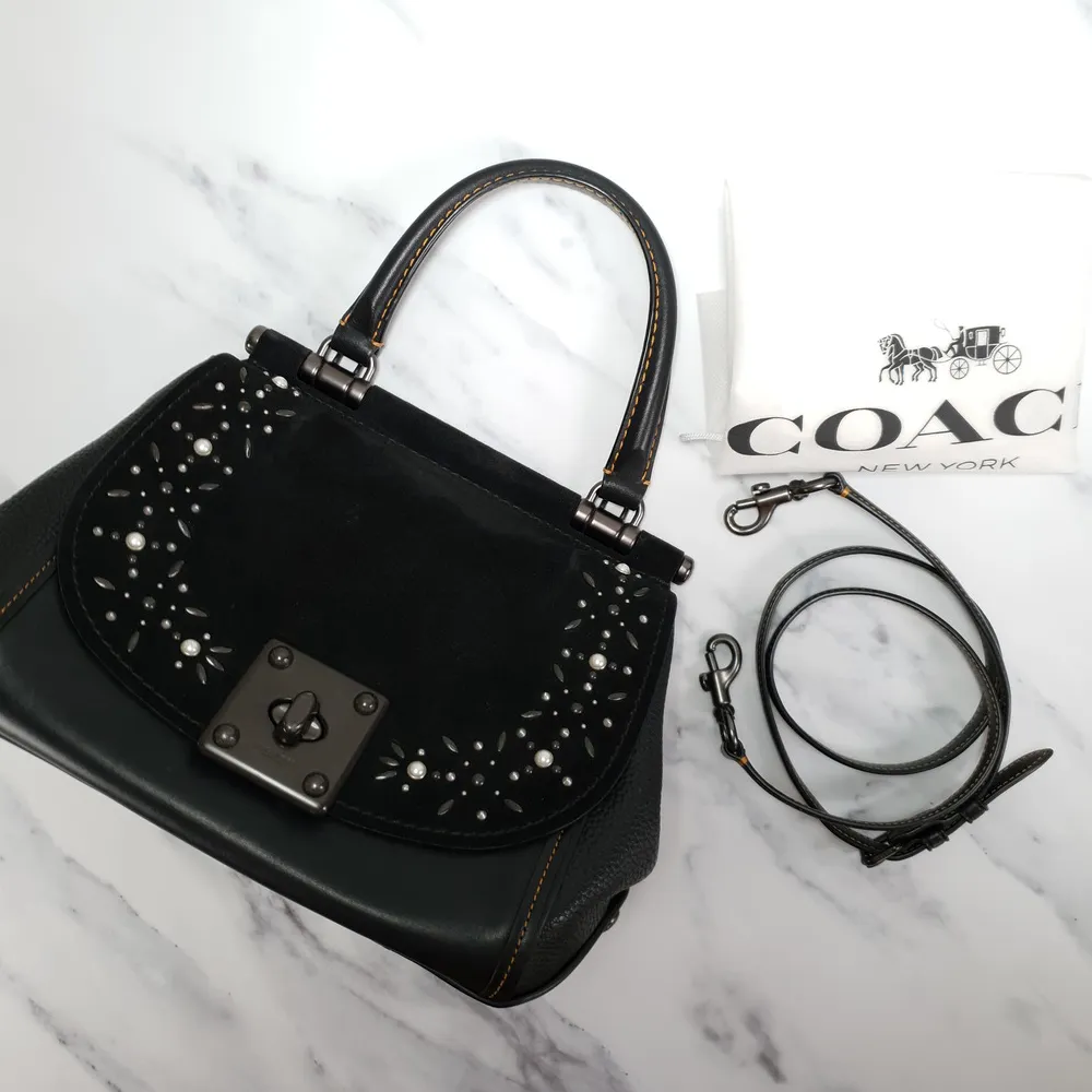 Coach Drifter Tophandle Crossbody Bag with Pearl Prairie Rivets in Black Mixed Leathers & Suede - SAMPLE BAG