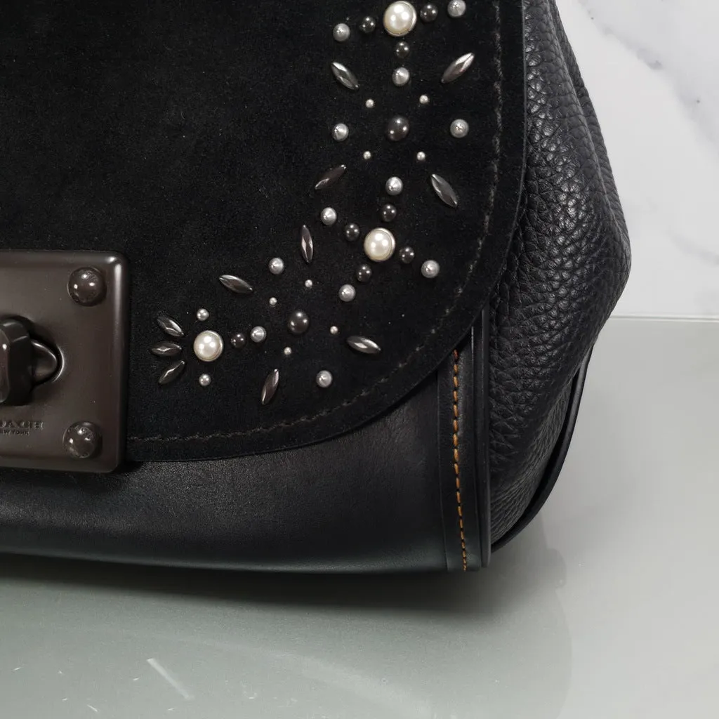 Coach Drifter Tophandle Crossbody Bag with Pearl Prairie Rivets in Black Mixed Leathers & Suede - SAMPLE BAG