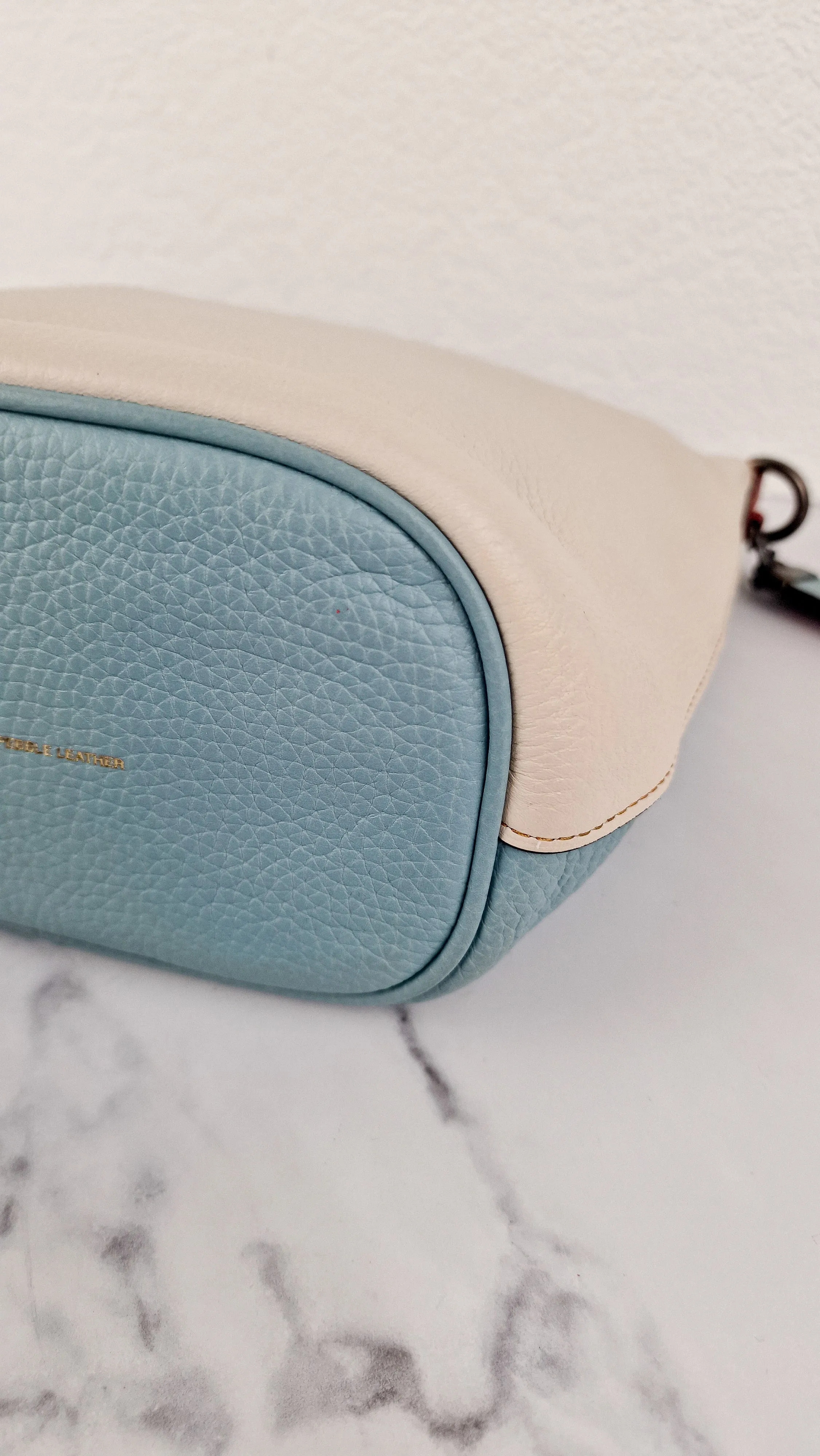 Coach Duffle 20 Colorblock Pebble Leather Bucket Bag Blue Chalk Crossbody Bag - Coach 29260