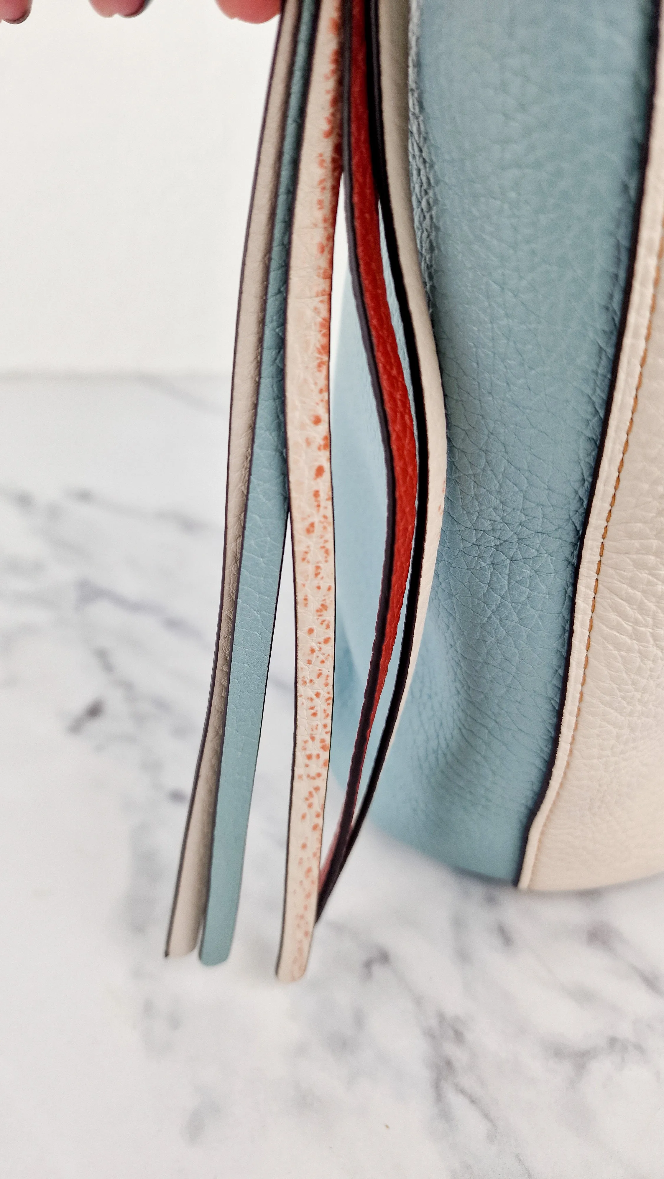 Coach Duffle 20 Colorblock Pebble Leather Bucket Bag Blue Chalk Crossbody Bag - Coach 29260