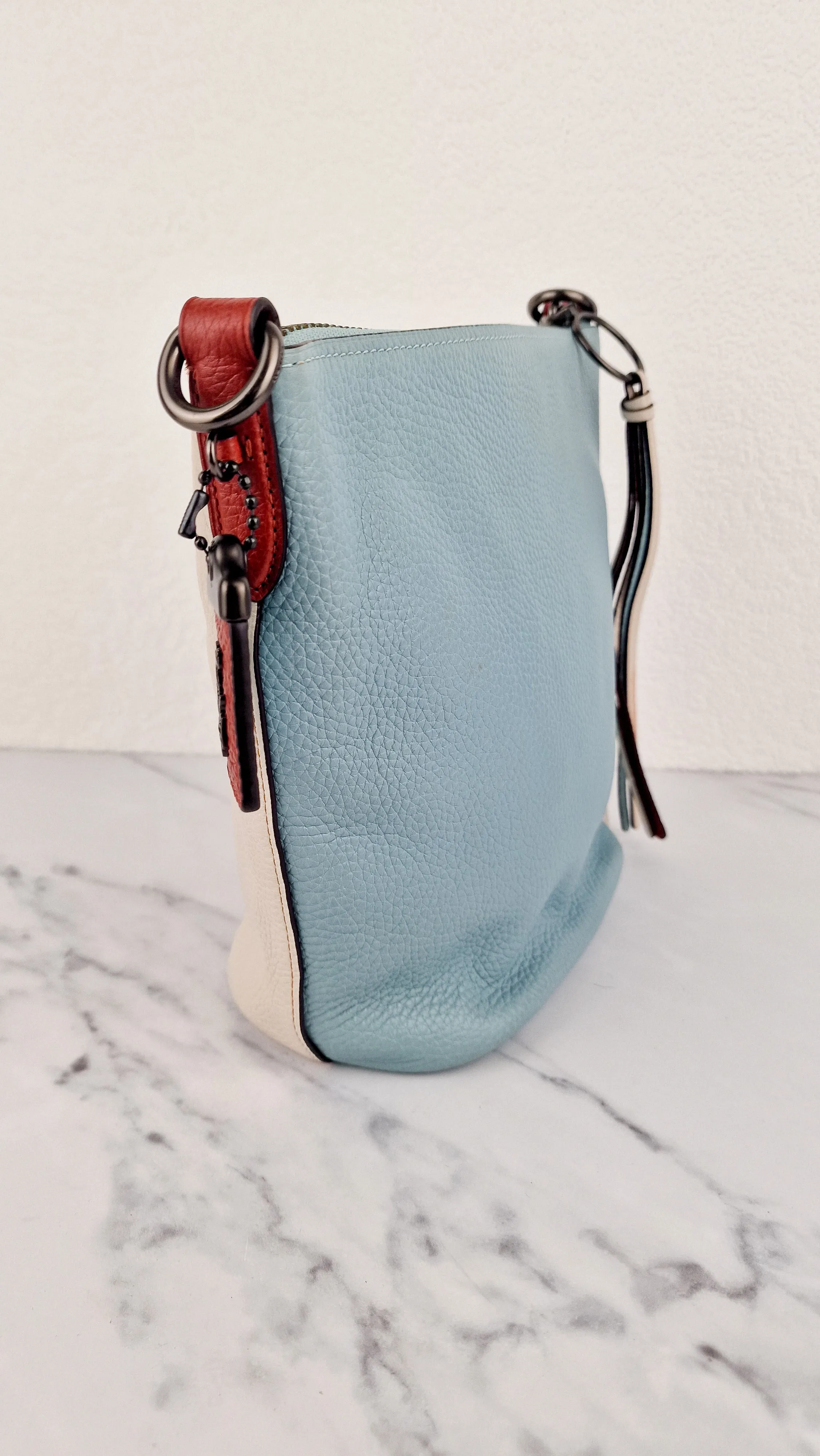 Coach Duffle 20 Colorblock Pebble Leather Bucket Bag Blue Chalk Crossbody Bag - Coach 29260