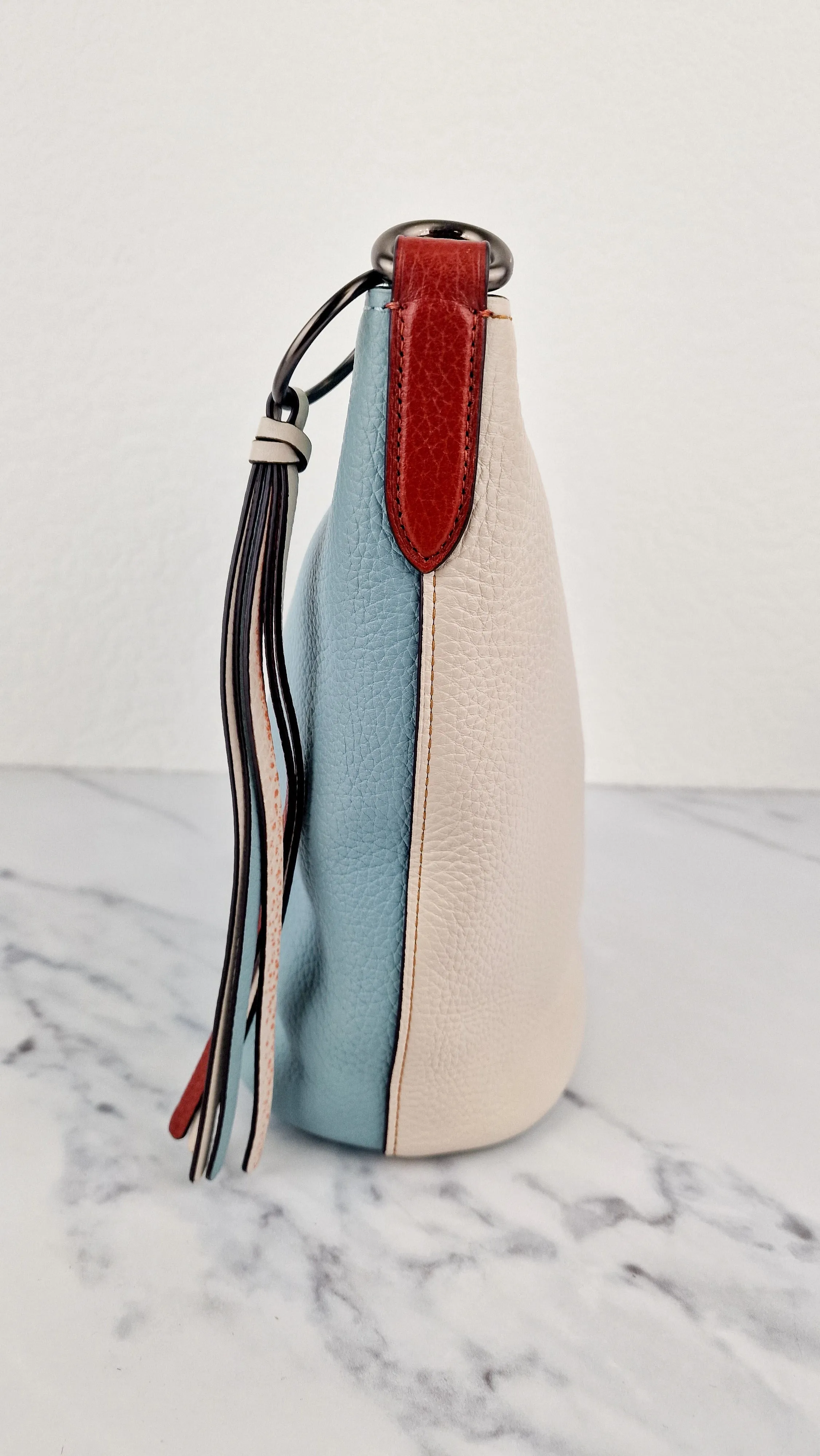Coach Duffle 20 Colorblock Pebble Leather Bucket Bag Blue Chalk Crossbody Bag - Coach 29260