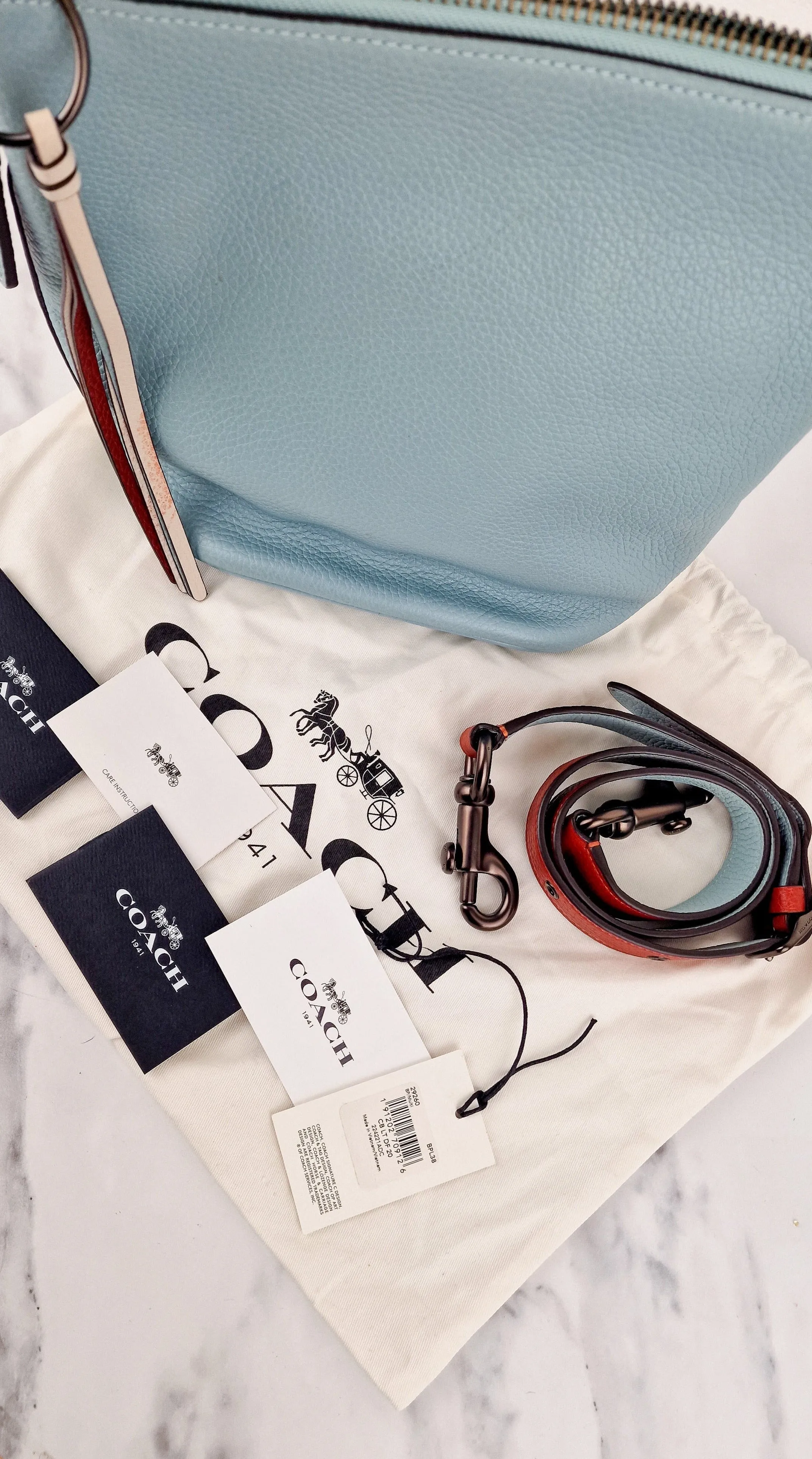 Coach Duffle 20 Colorblock Pebble Leather Bucket Bag Blue Chalk Crossbody Bag - Coach 29260