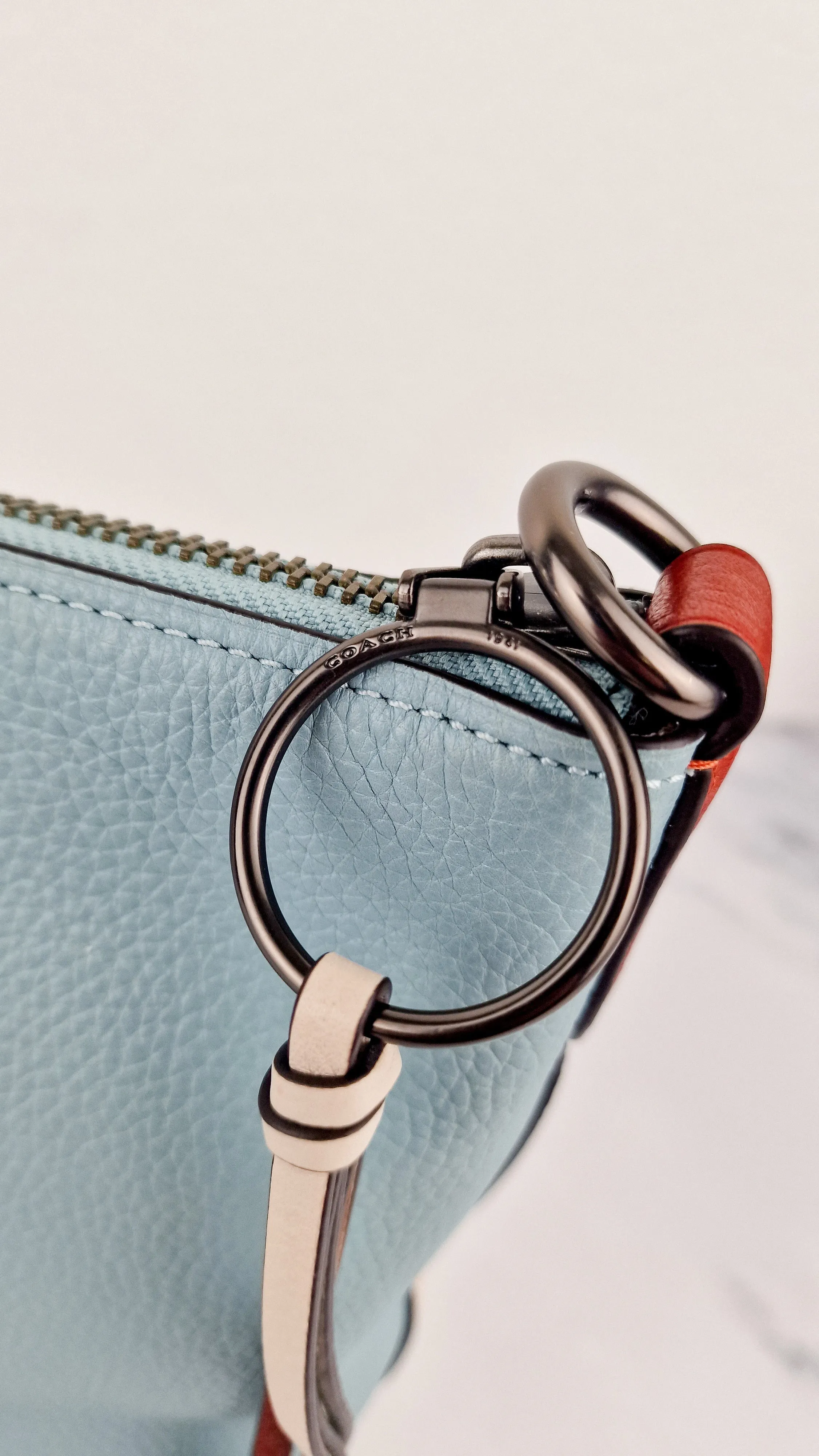 Coach Duffle 20 Colorblock Pebble Leather Bucket Bag Blue Chalk Crossbody Bag - Coach 29260