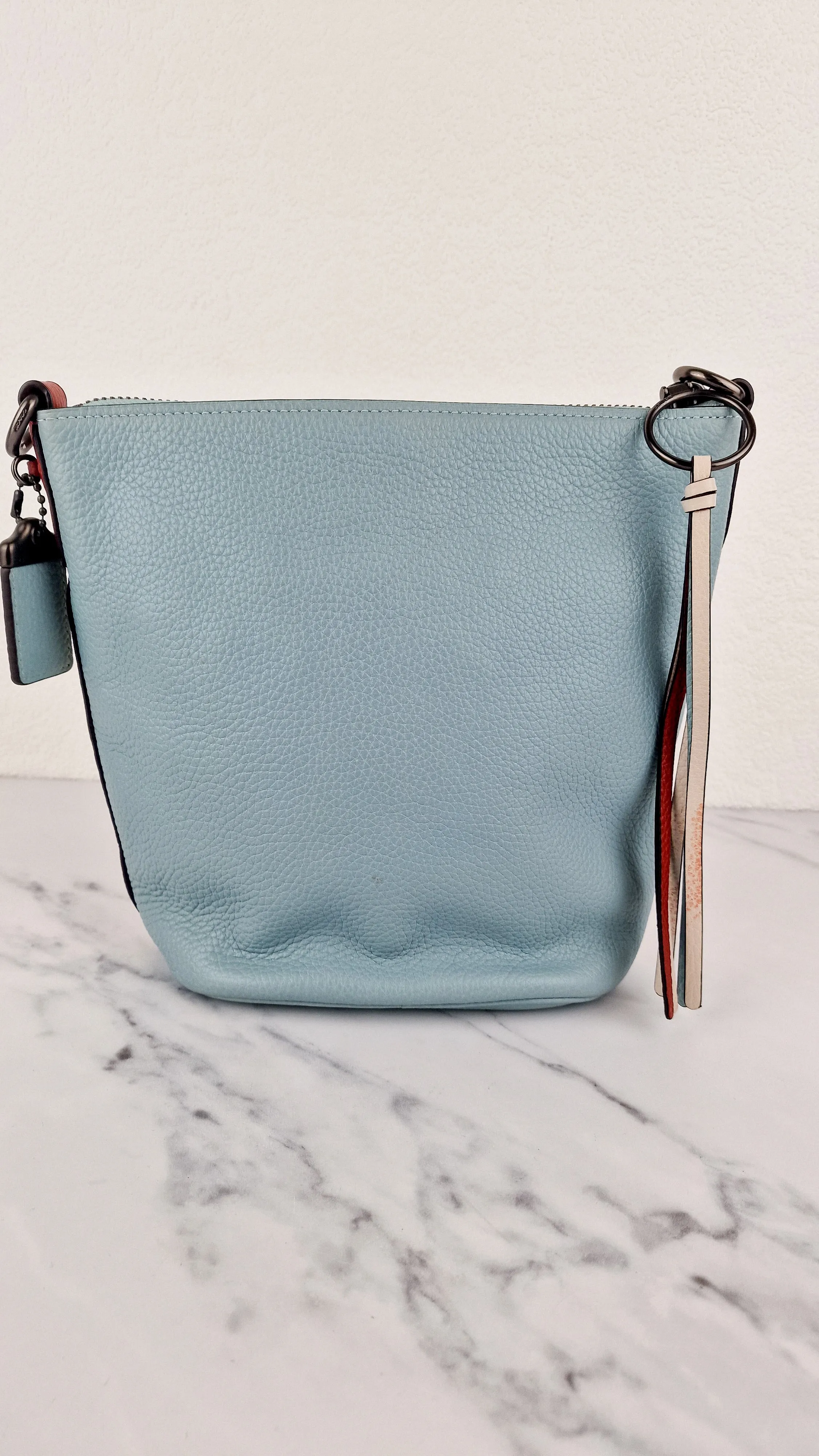 Coach Duffle 20 Colorblock Pebble Leather Bucket Bag Blue Chalk Crossbody Bag - Coach 29260