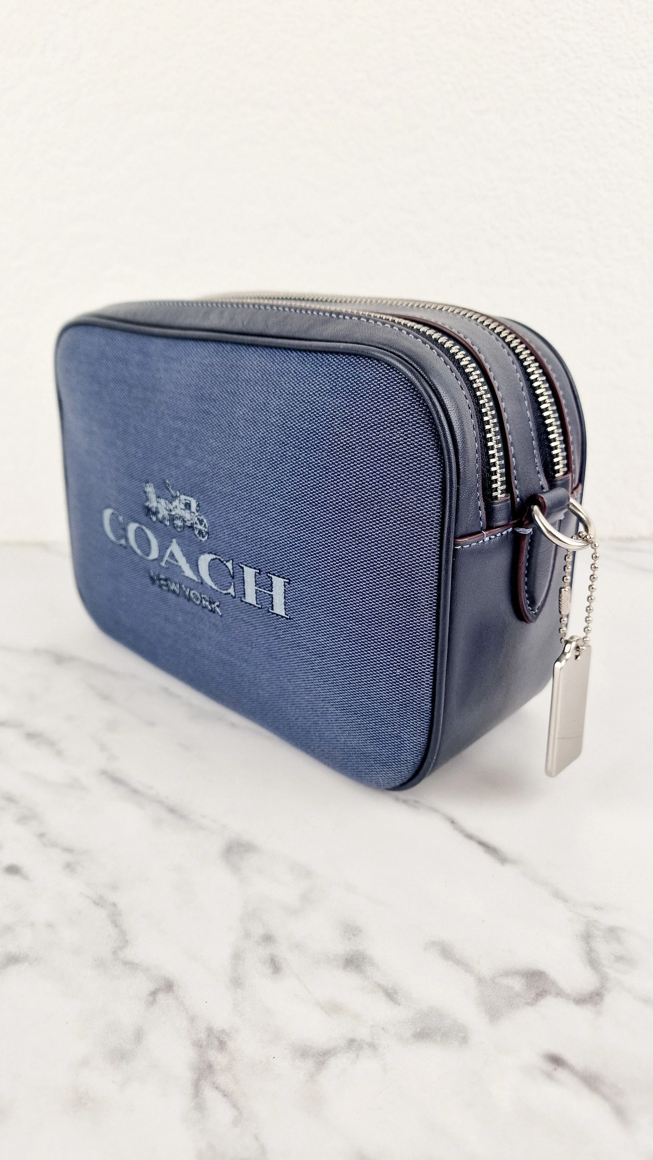 Coach Jes Crossbody Camera Bag in Denim & Navy Blue Leather Coach 6519