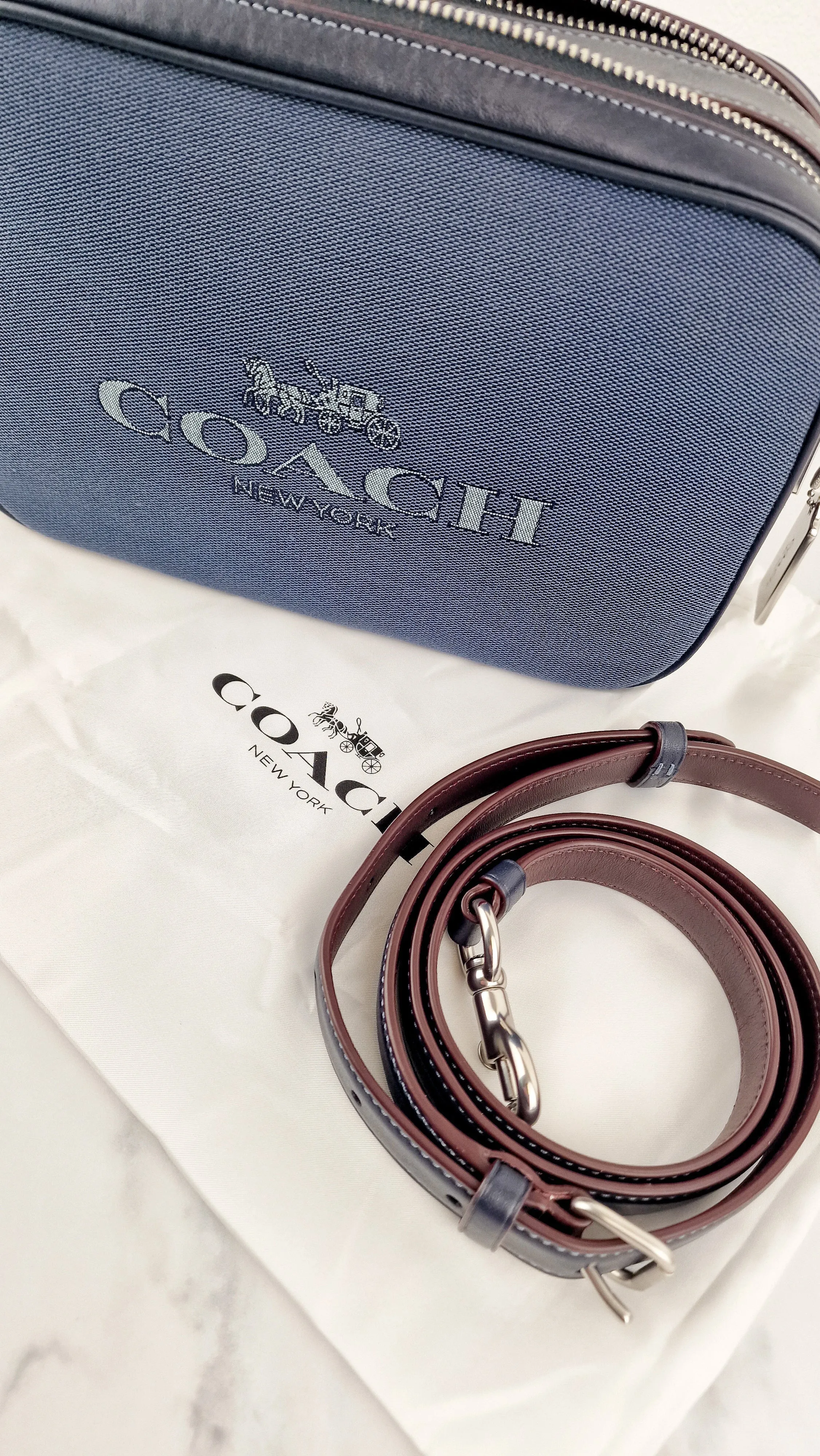 Coach Jes Crossbody Camera Bag in Denim & Navy Blue Leather Coach 6519