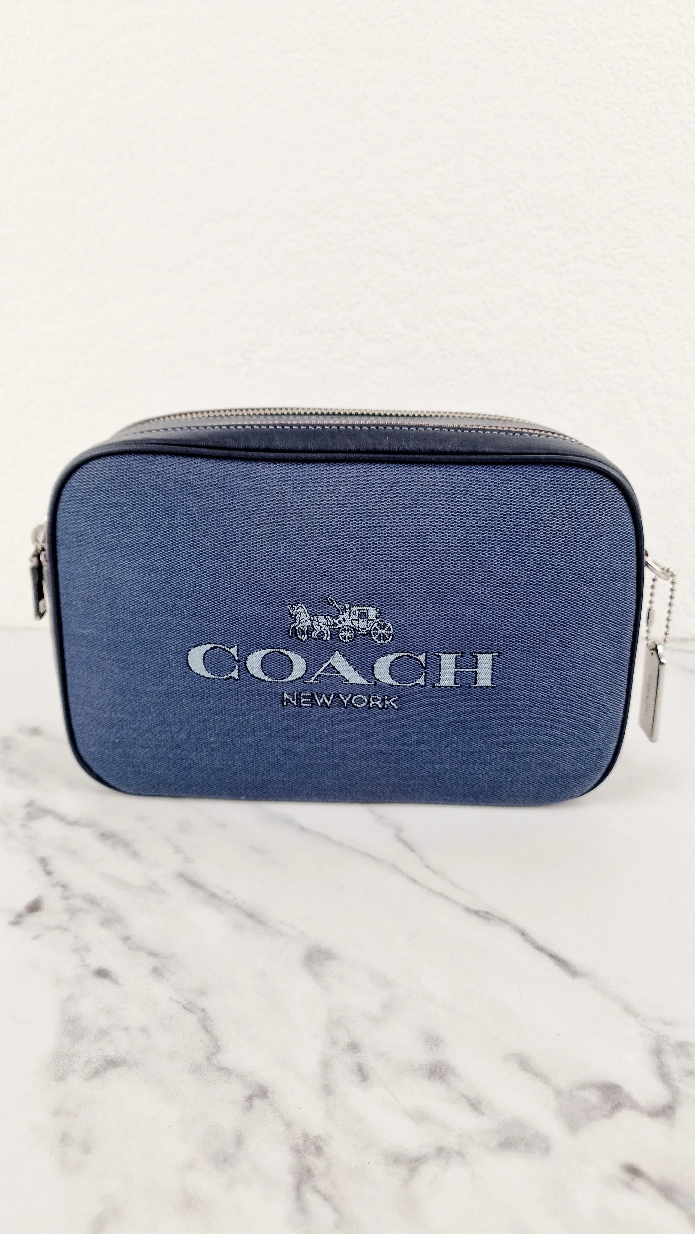 Coach Jes Crossbody Camera Bag in Denim & Navy Blue Leather Coach 6519