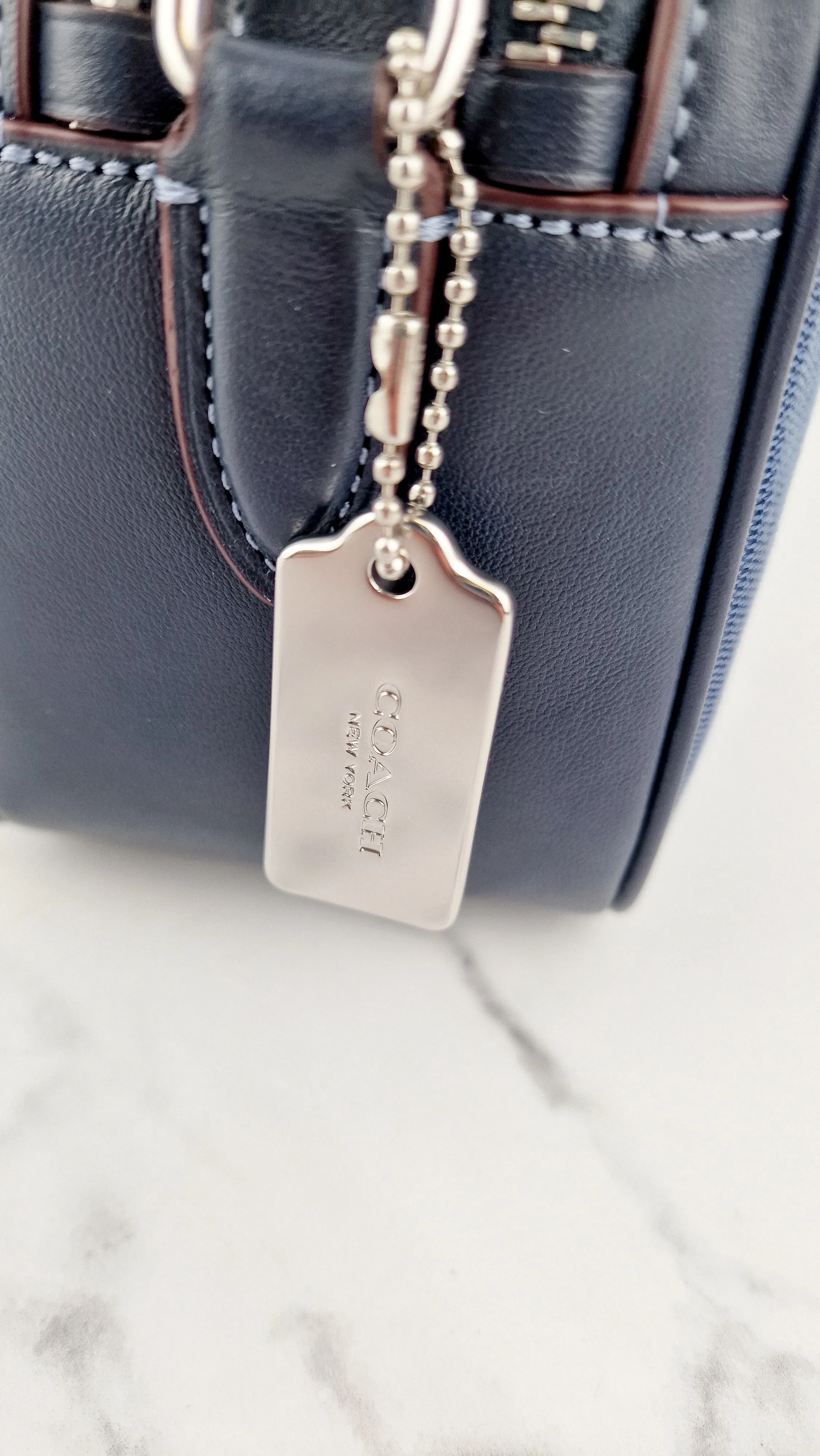 Coach Jes Crossbody Camera Bag in Denim & Navy Blue Leather Coach 6519
