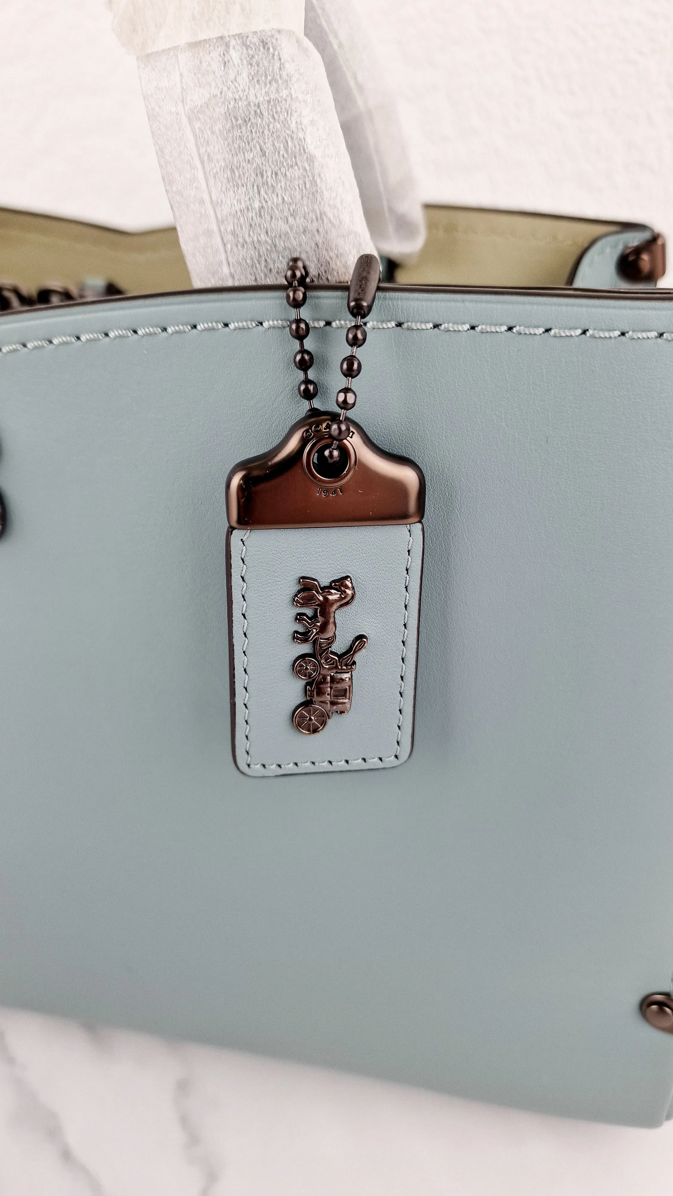 Coach Mason Carryall in Sage Pale Blue Green Smooth Leather & Snakeskin - Coach 38717
