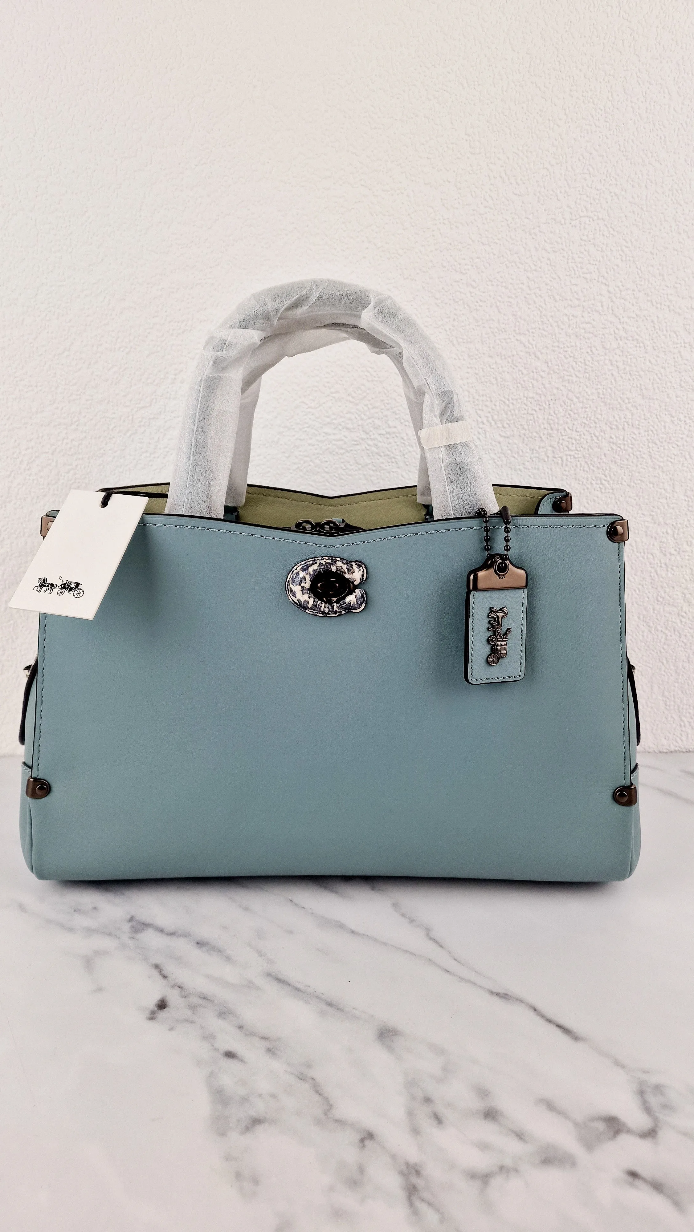 Coach Mason Carryall in Sage Pale Blue Green Smooth Leather & Snakeskin - Coach 38717