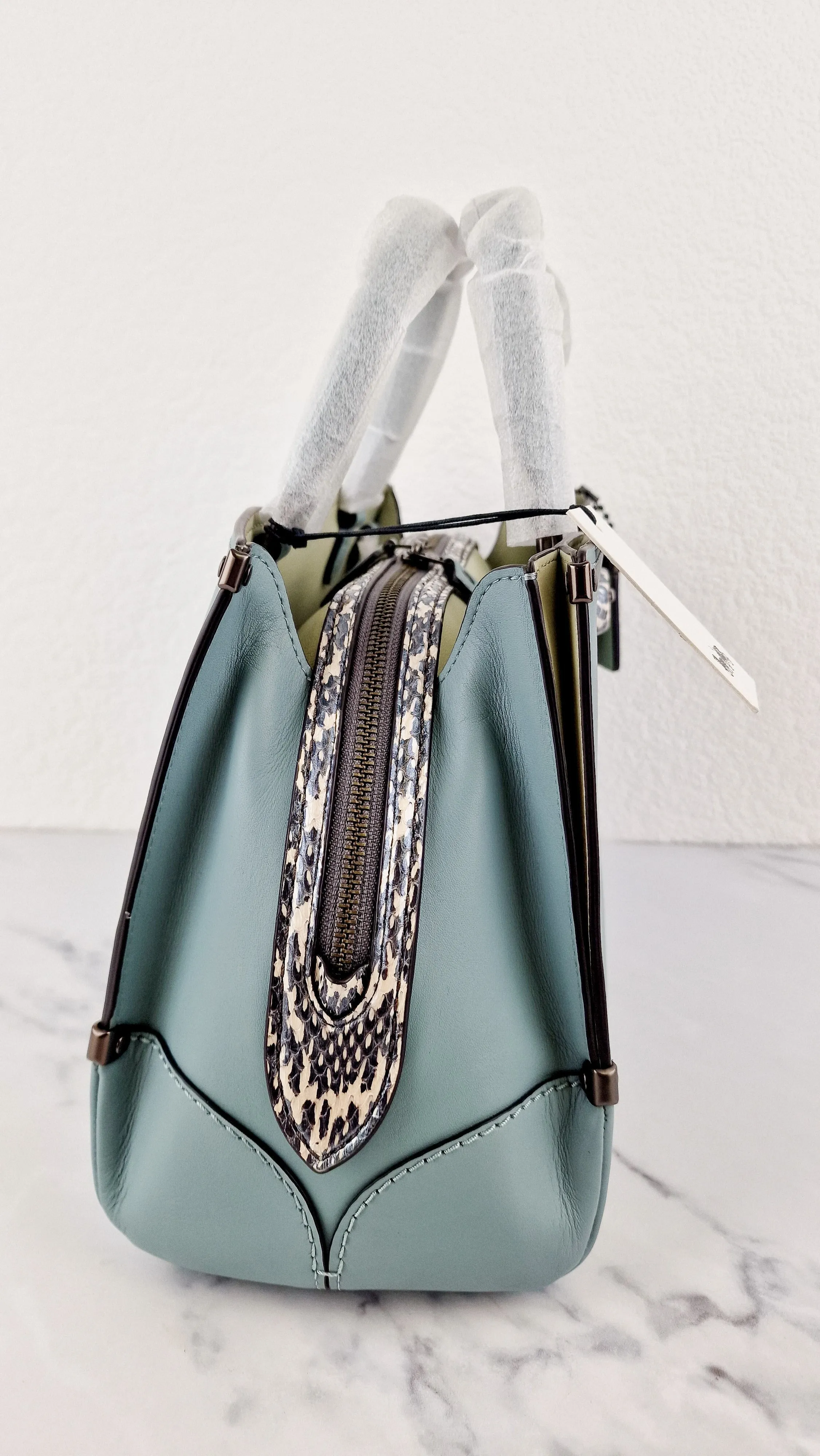 Coach Mason Carryall in Sage Pale Blue Green Smooth Leather & Snakeskin - Coach 38717