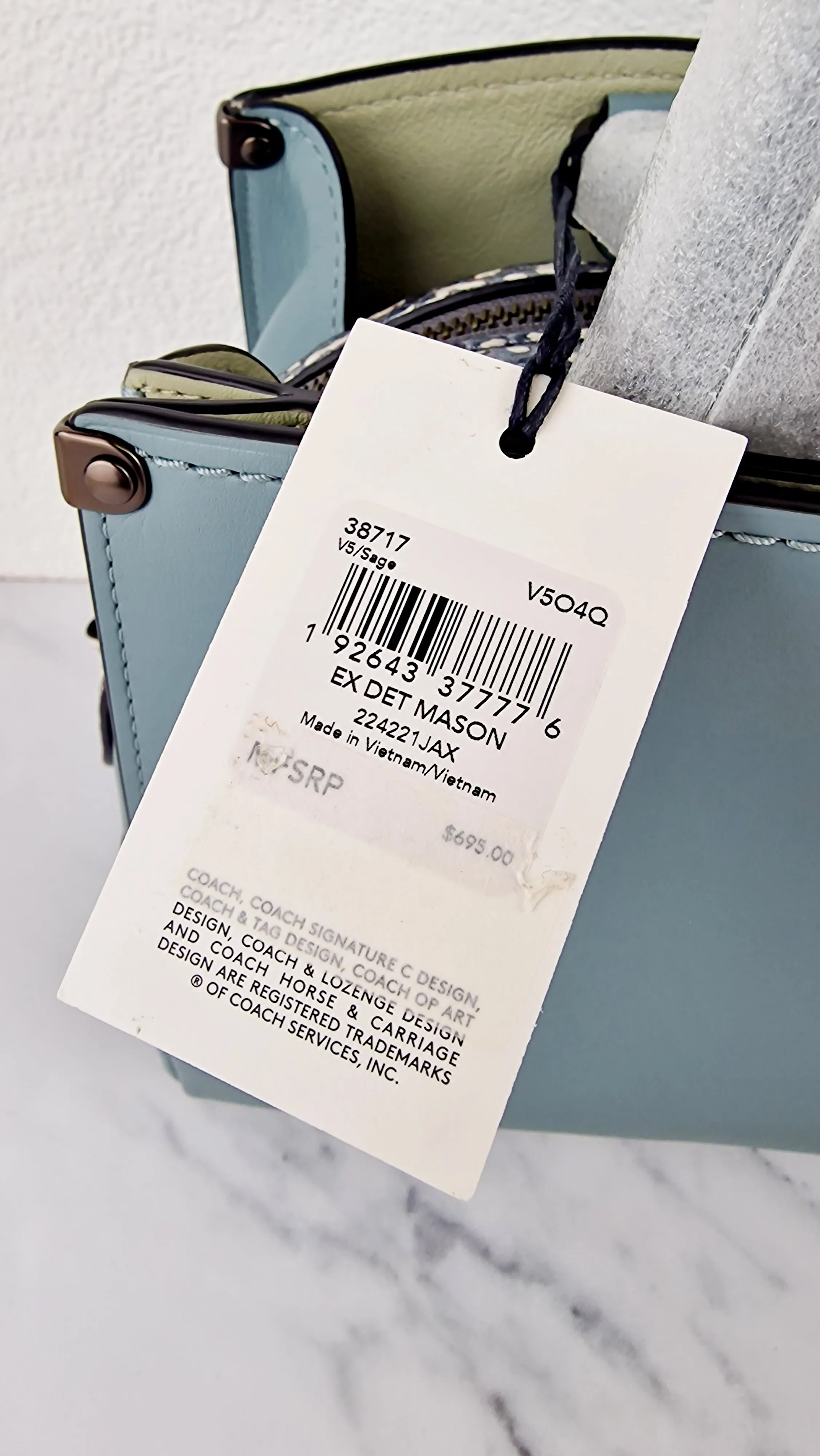 Coach Mason Carryall in Sage Pale Blue Green Smooth Leather & Snakeskin - Coach 38717