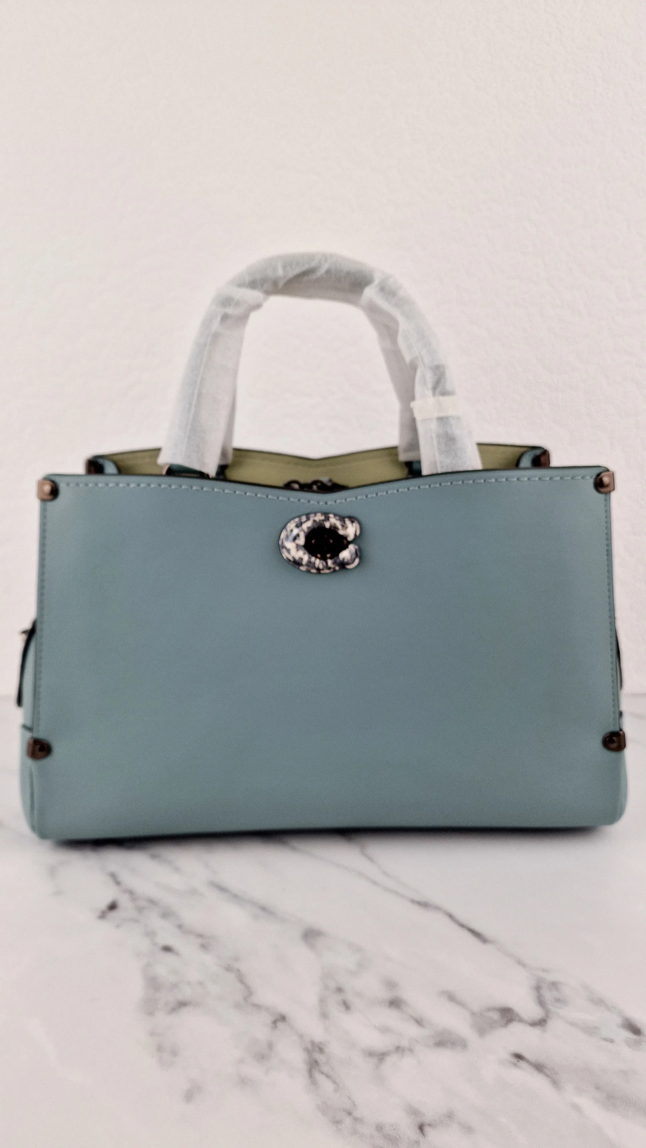 Coach Mason Carryall in Sage Pale Blue Green Smooth Leather & Snakeskin - Coach 38717