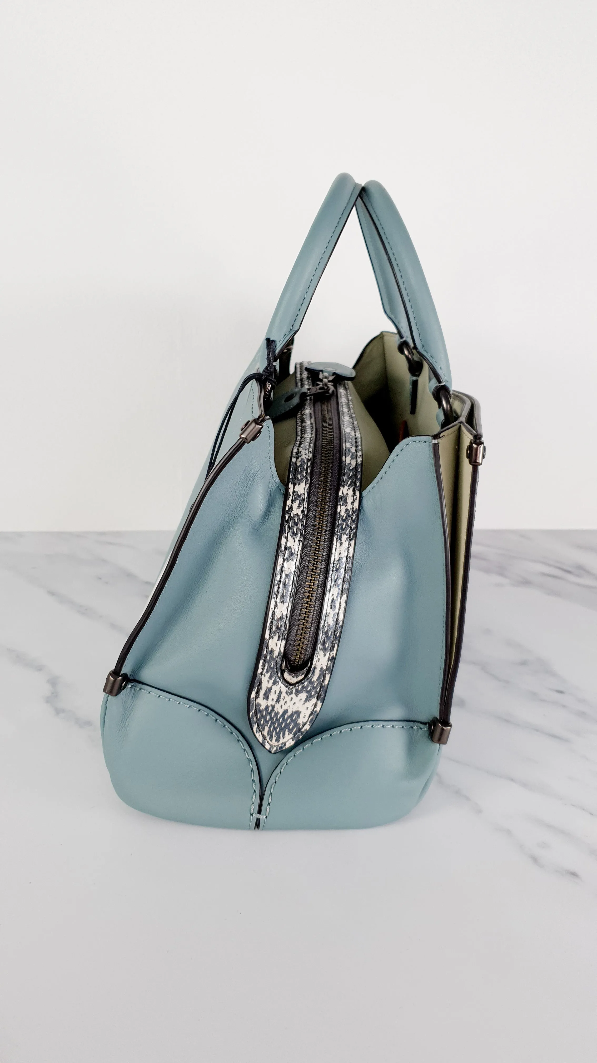 Coach Mason Carryall in Sage Pale Blue Green Smooth Leather with Snakeskin - Coach 38717